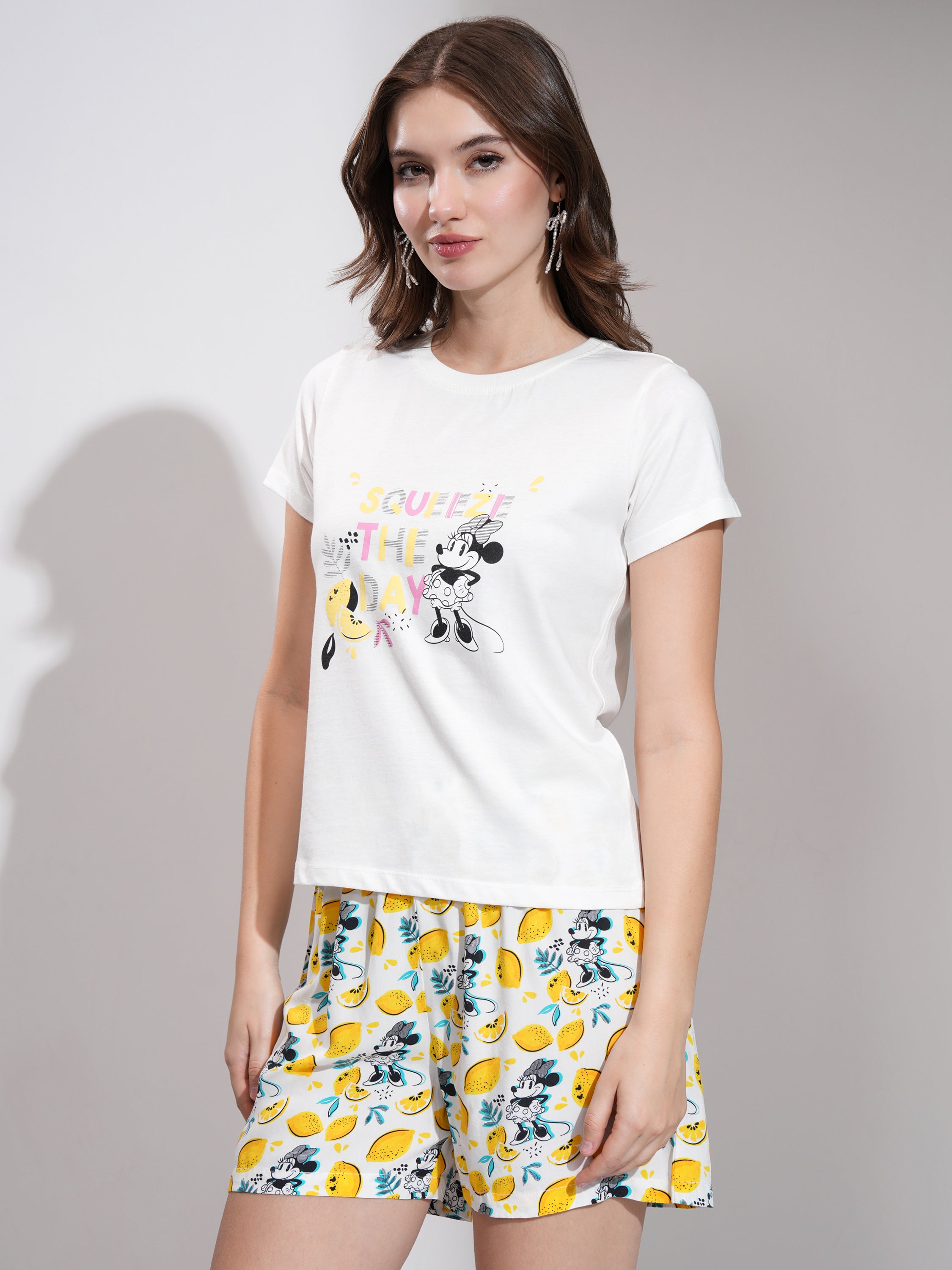 Disney By Tokyo Talkies Women White Minnie Mouse T-shirt With Short - White - Image 4