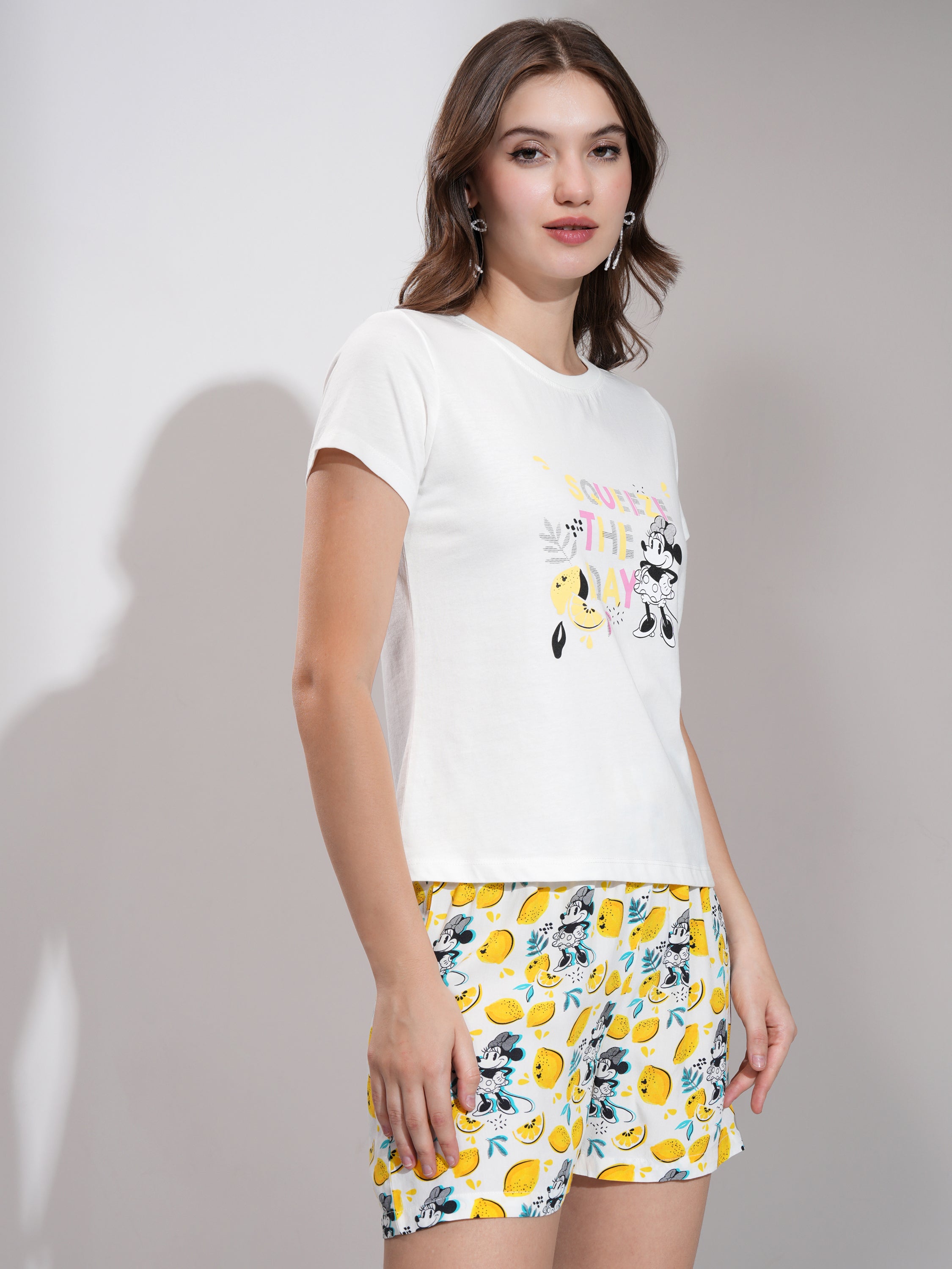 Disney By Tokyo Talkies Women White Minnie Mouse T-shirt With Short - White - Image 6