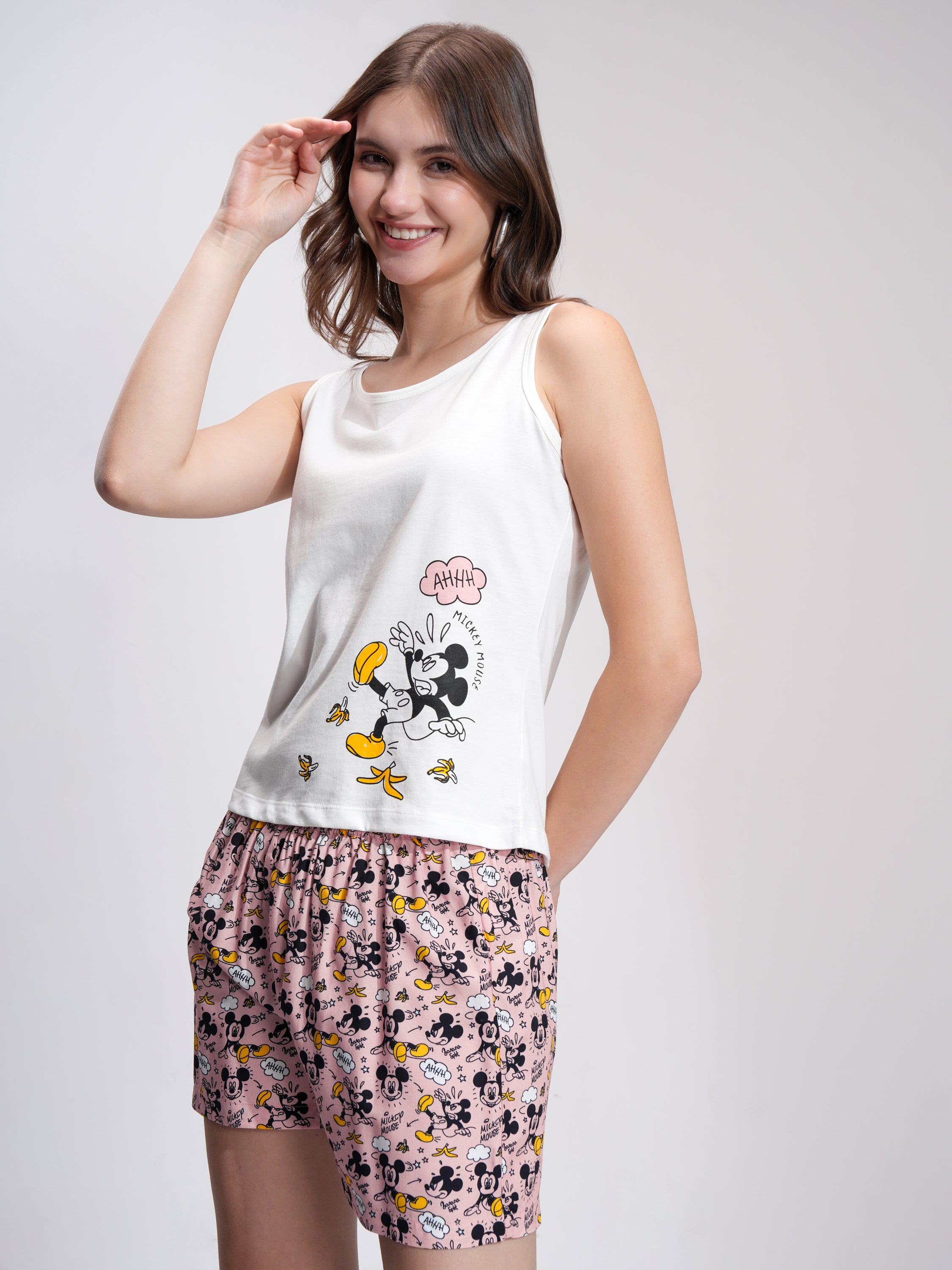 Disney By Tokyo Talkies Women White Mickey Mouse T-shirt With Short - White - Image 4