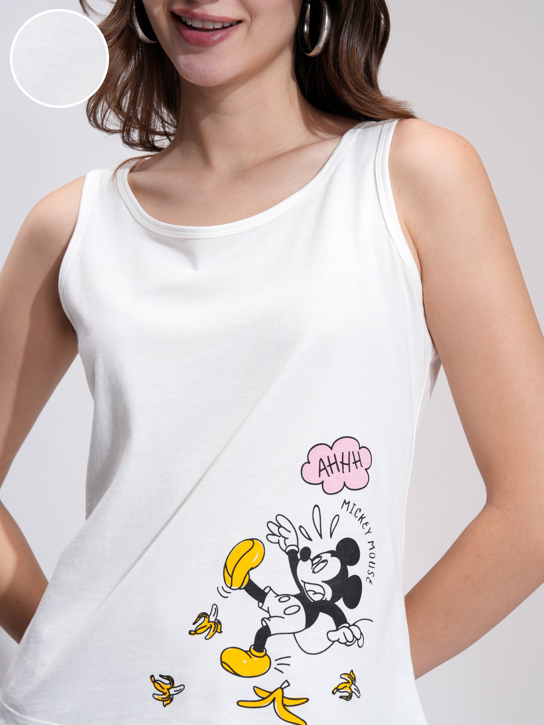 Disney By Tokyo Talkies Women White Mickey Mouse T-shirt With Short - White - Image 5