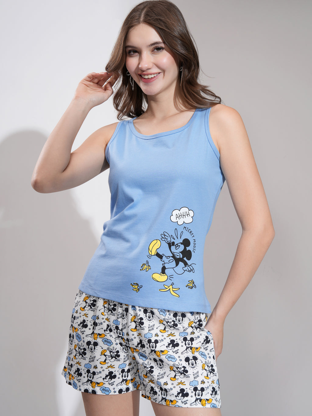 Disney By Tokyo Talkies Women Blue Mickey Mouse Top With Short - Blue - Image 1