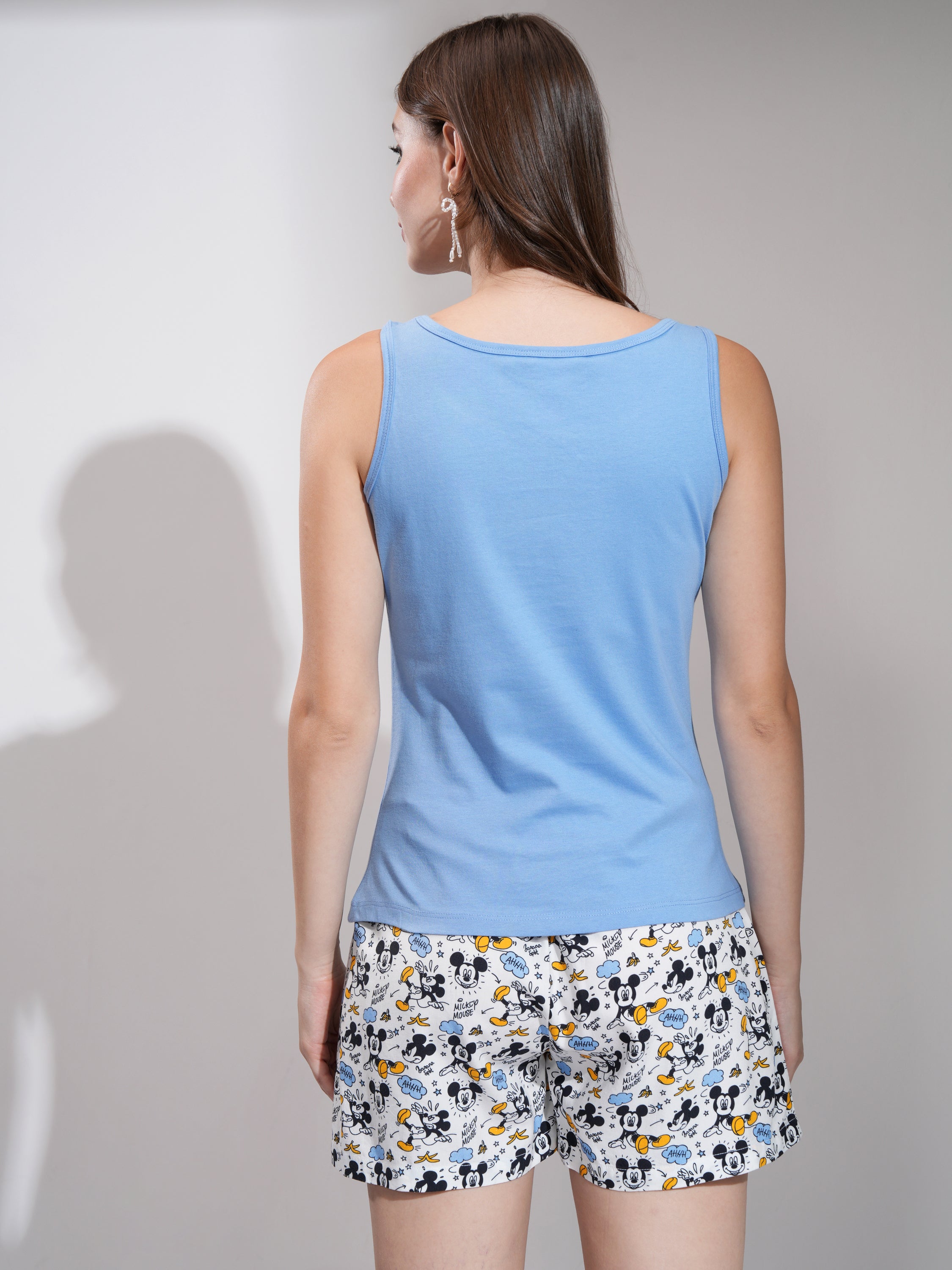 Disney By Tokyo Talkies Women Blue Mickey Mouse Top With Short - Blue - Image 3