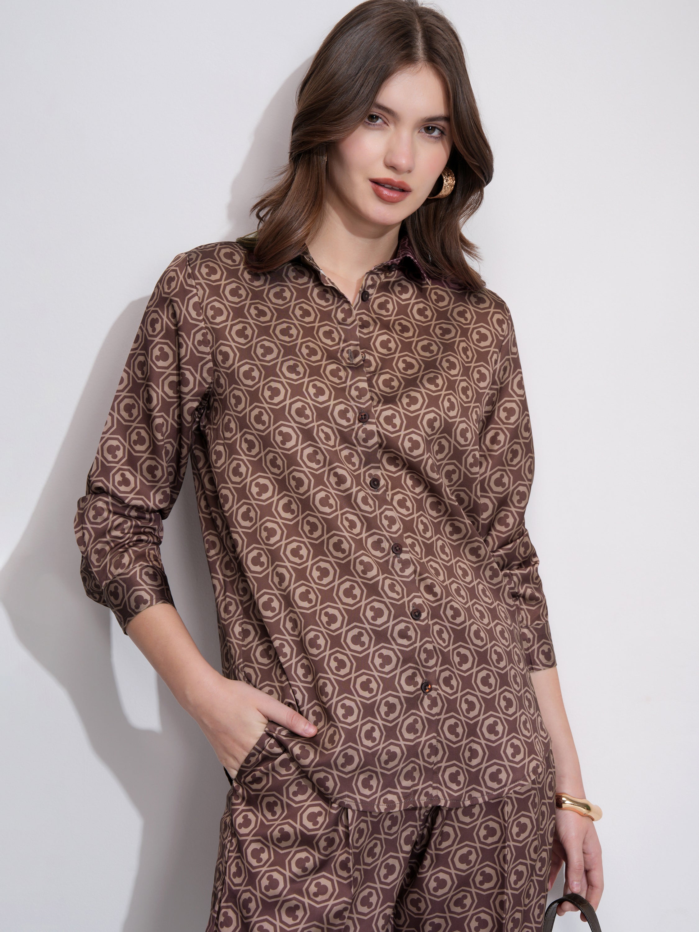 Disney By Tokyo Talkies Women Brown Mickey Mouse Shirt With Trouser - Brown - Image 1