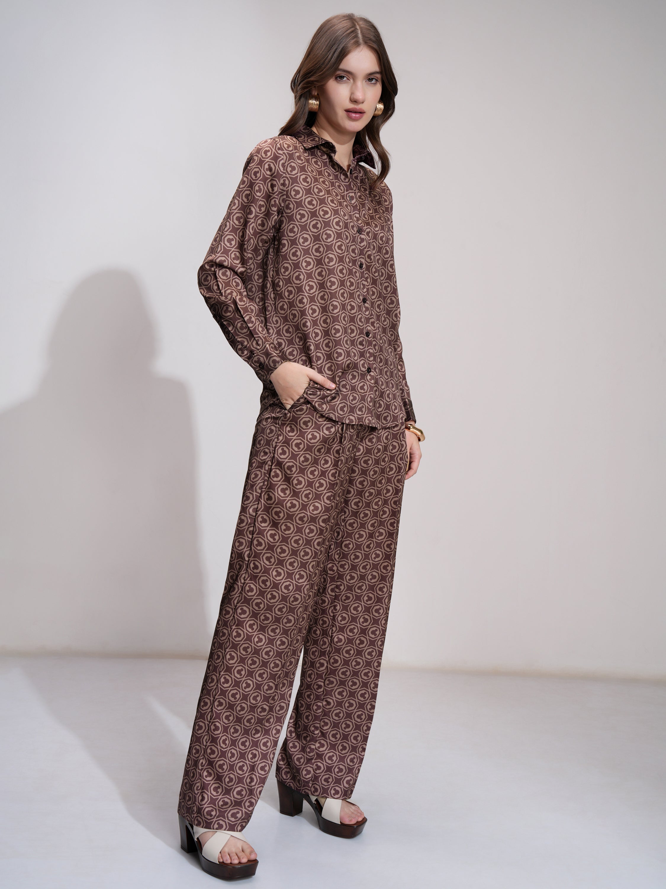 Disney By Tokyo Talkies Women Brown Mickey Mouse Shirt With Trouser - Brown - Image 6
