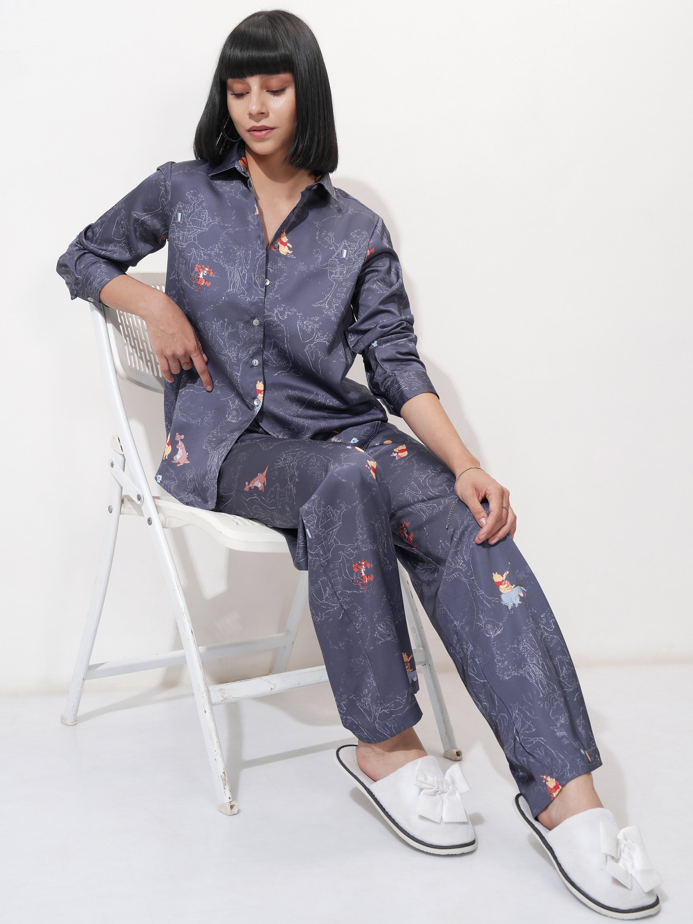 Disney By Tokyo Talkies Women Navy Blue Winnie The Pooh Shirt With Trouser - Navy Blue - Image 2