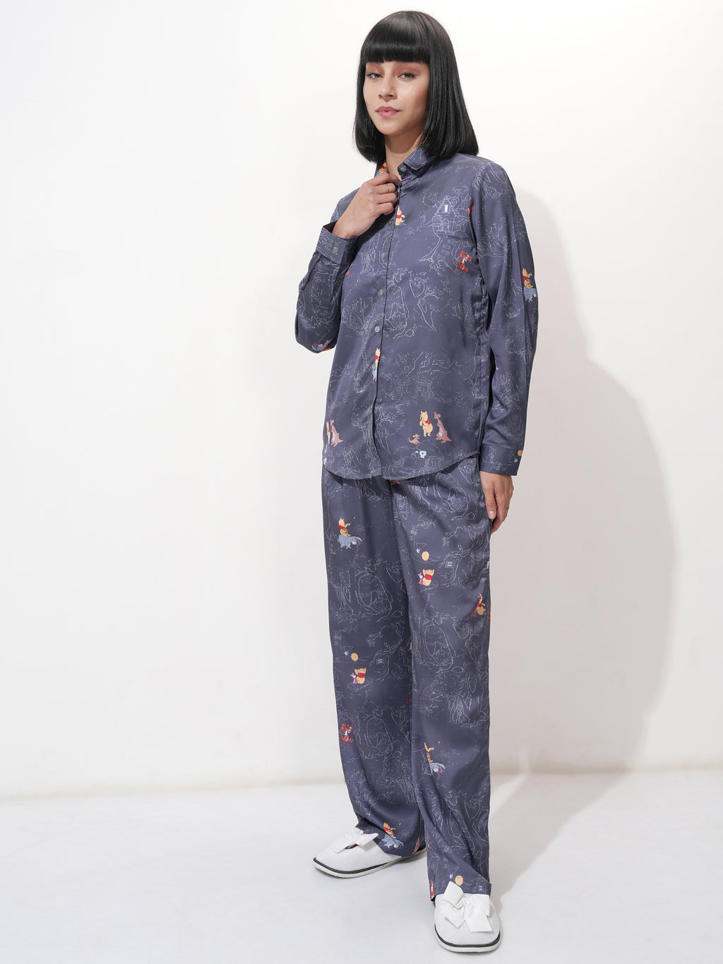 Disney By Tokyo Talkies Women Navy Blue Winnie The Pooh Shirt With Trouser - Navy Blue - Image 4