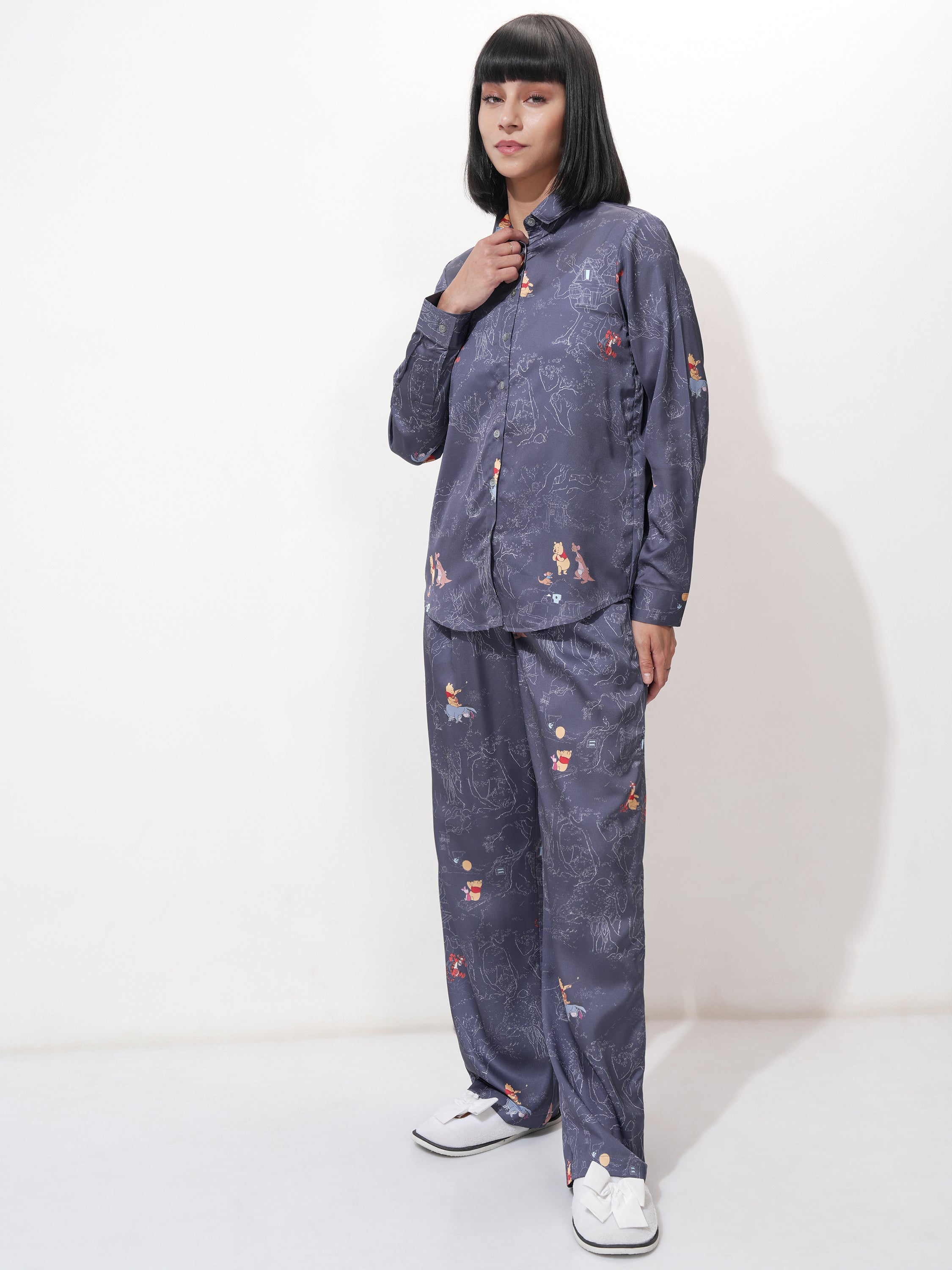 Disney By Tokyo Talkies Women Navy Blue Winnie The Pooh Shirt With Trouser - Navy Blue - Image 4