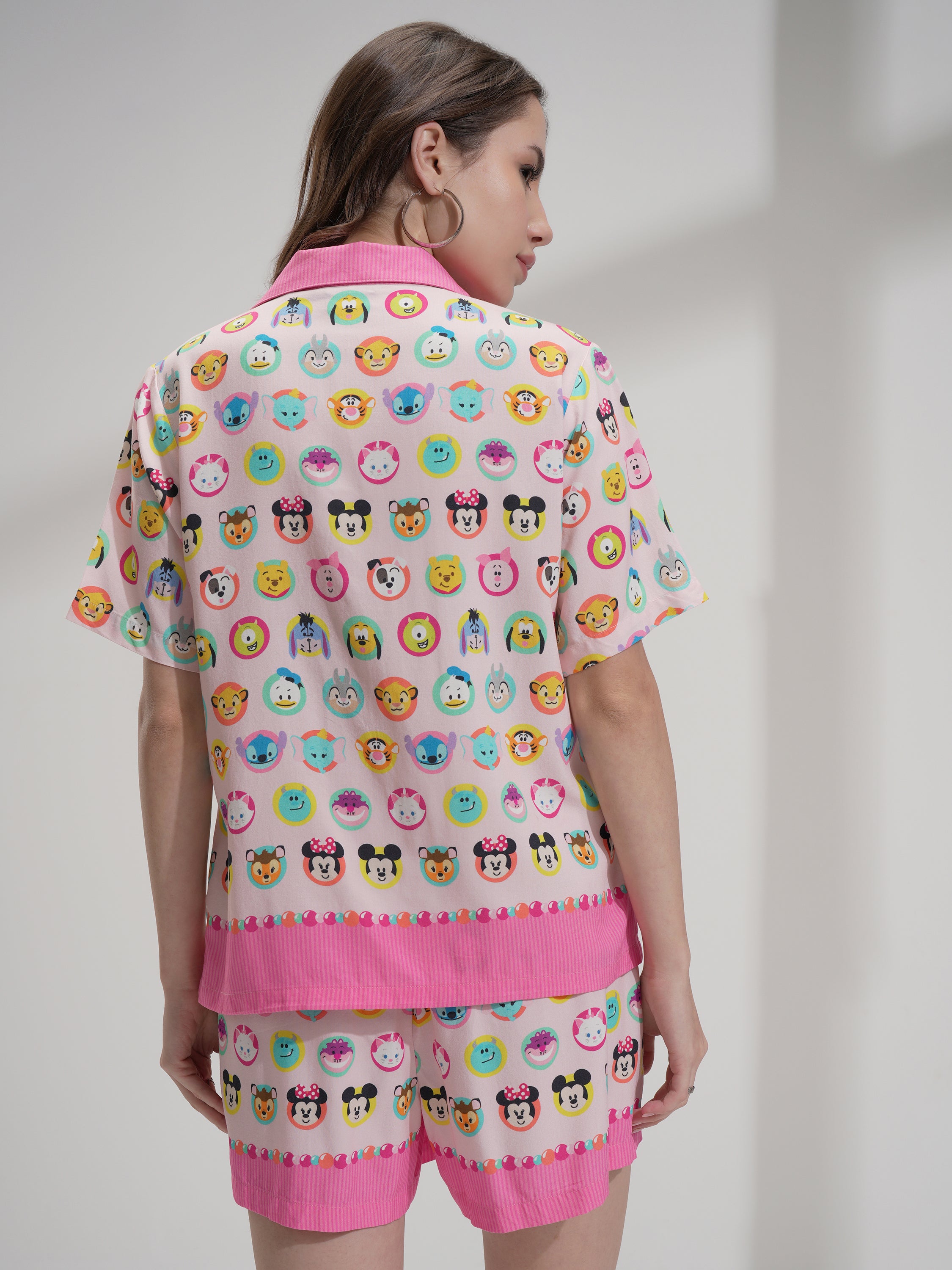 Disney By Tokyo Talkies Women Pink Minnie Mouse Shirt With Short - Pink - Image 3