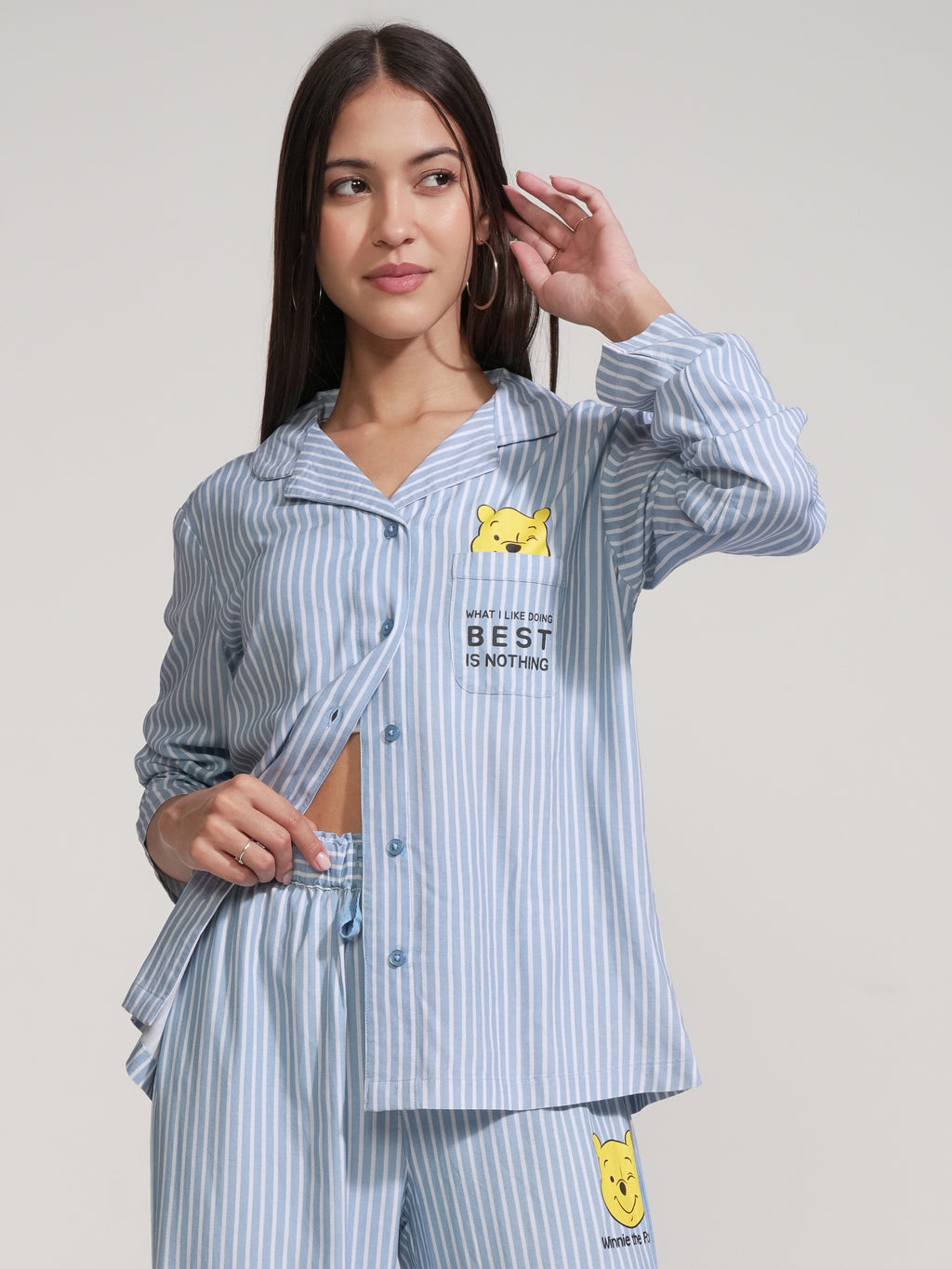 Disney By Tokyo Talkies Women Blue Winnie The Pooh Shirt With Trouser - Blue - Image 1