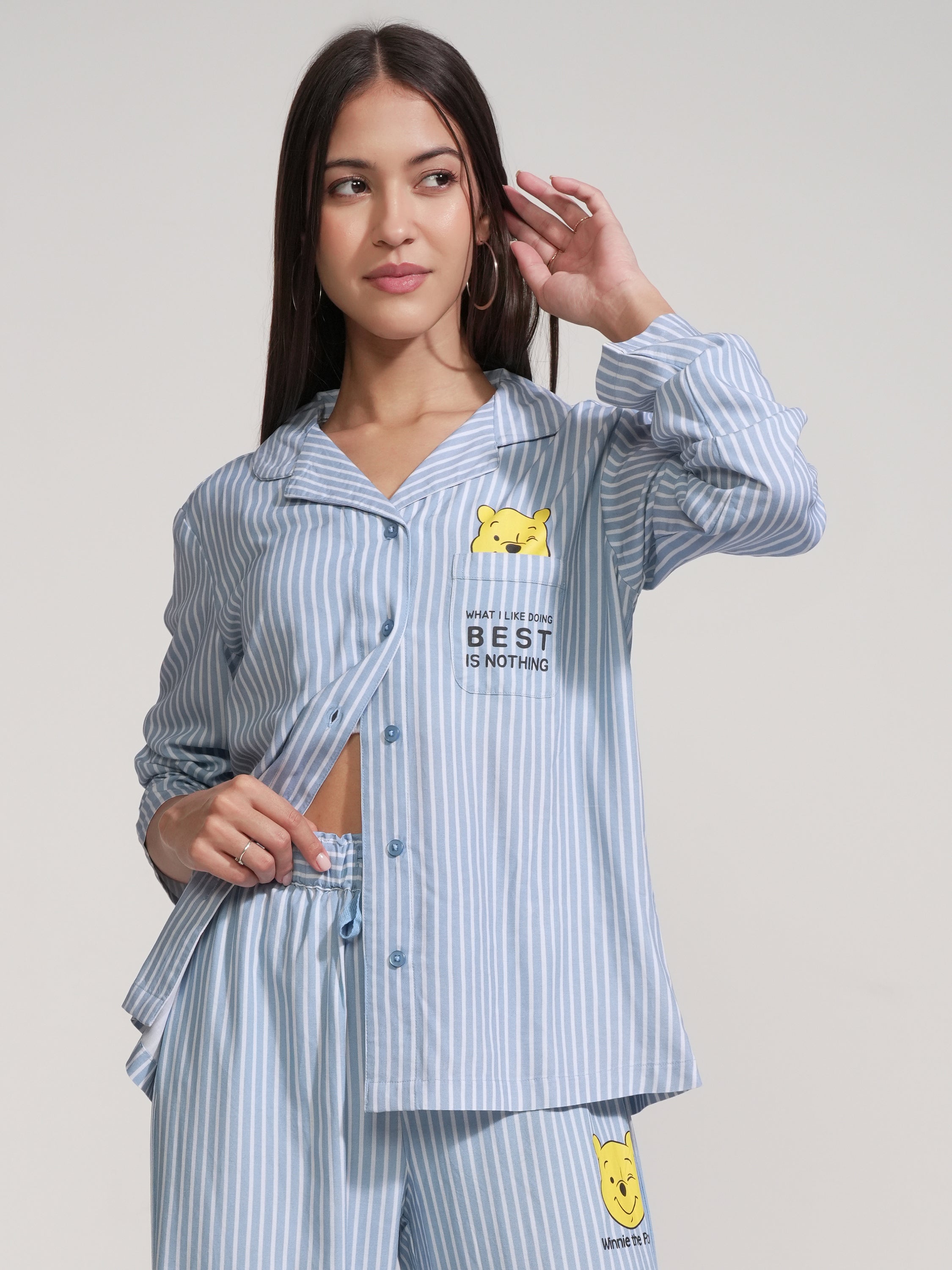 Disney By Tokyo Talkies Women Blue Winnie The Pooh Shirt With Trouser - Blue - Image 1