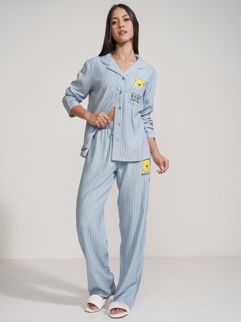 Disney By Tokyo Talkies Women Blue Winnie The Pooh Shirt With Trouser - Blue - Image 2