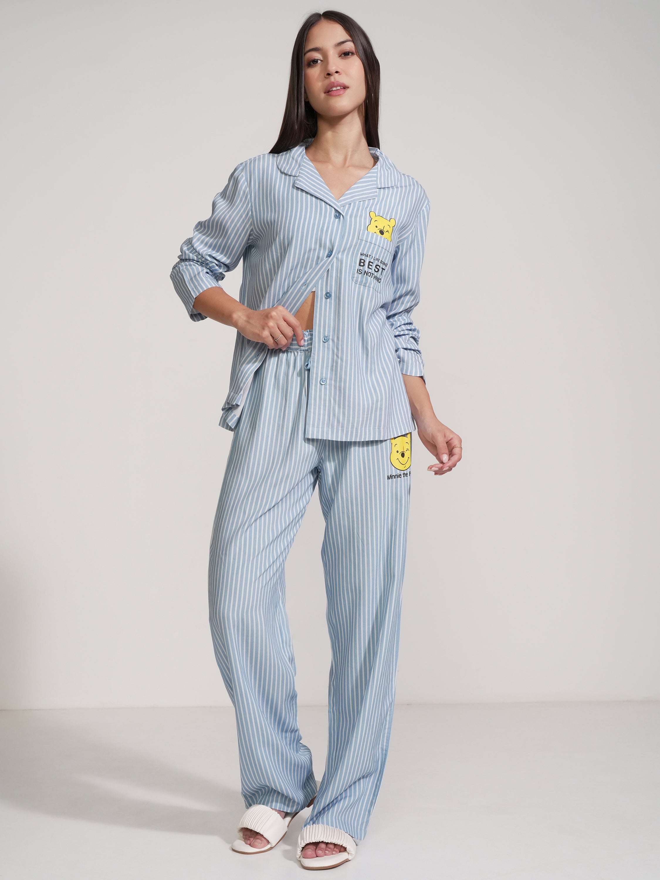 Disney By Tokyo Talkies Women Blue Winnie The Pooh Shirt With Trouser - Blue - Image 2