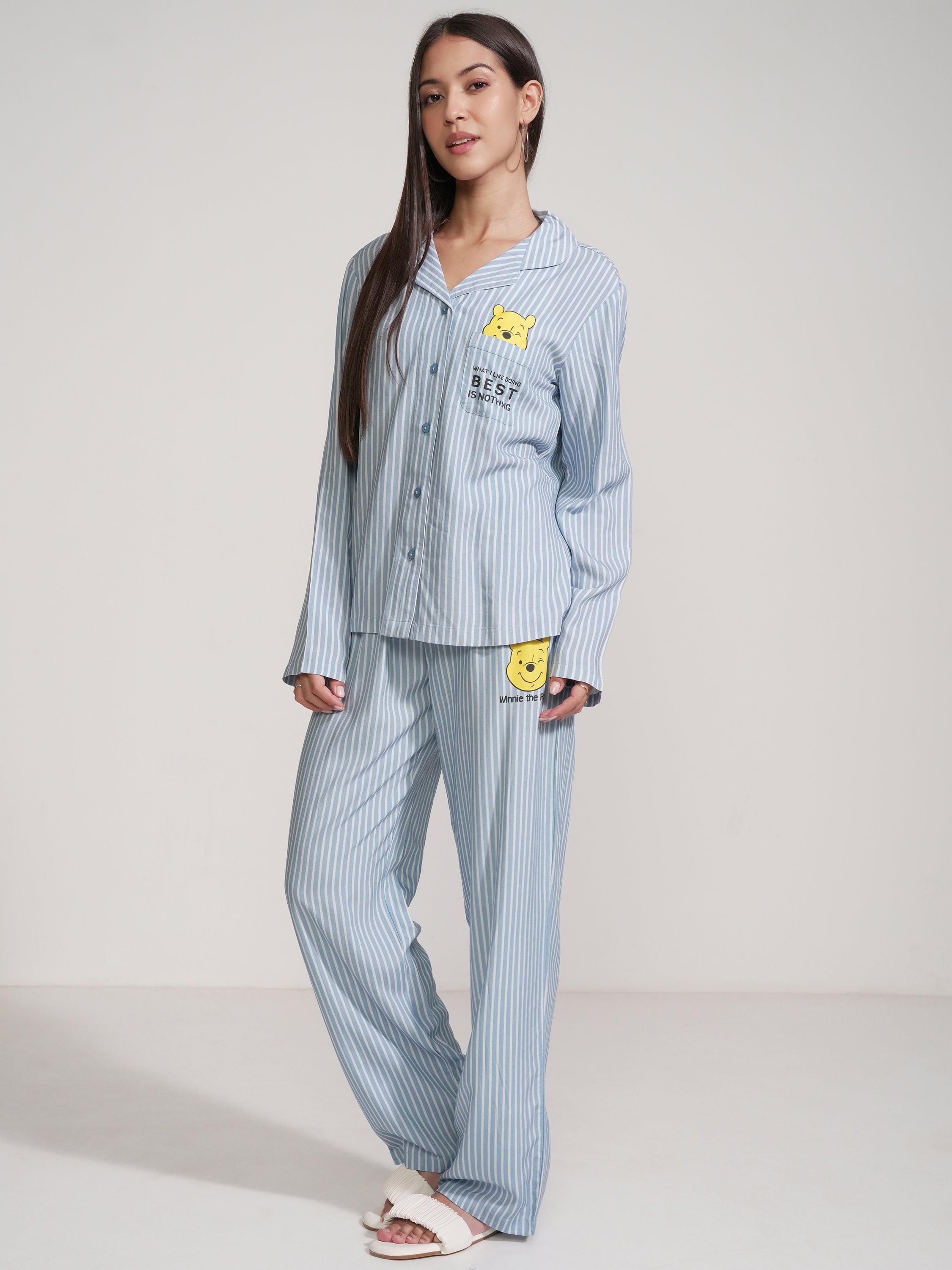 Disney By Tokyo Talkies Women Blue Winnie The Pooh Shirt With Trouser - Blue - Image 4