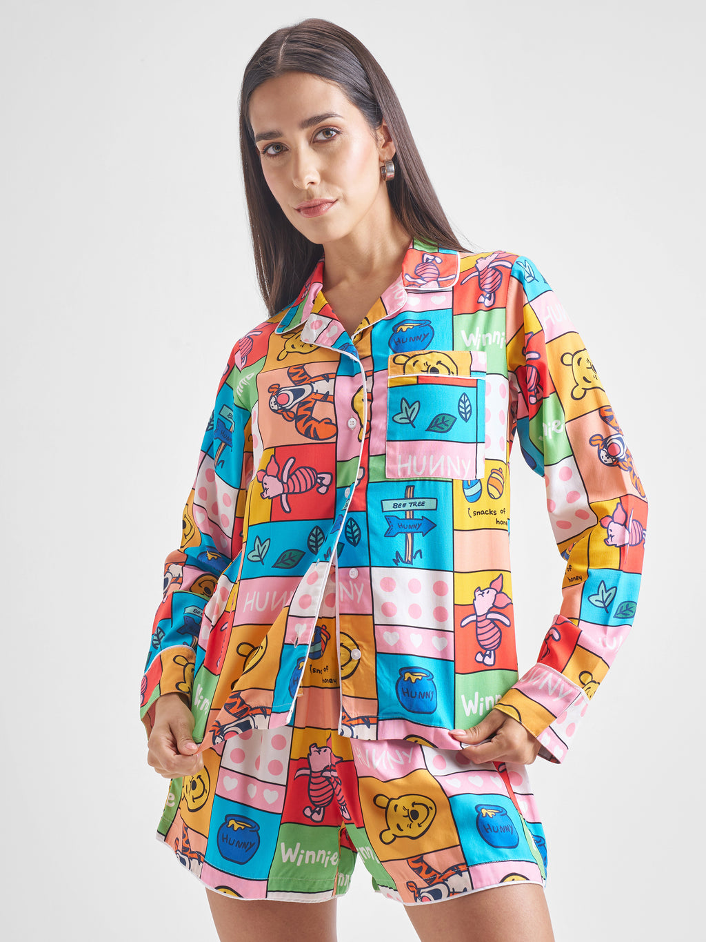 Disney By Tokyo Talkies Women Pink Winnie The Pooh Shirt With Shorts Co-Ords - Pink - Image 1