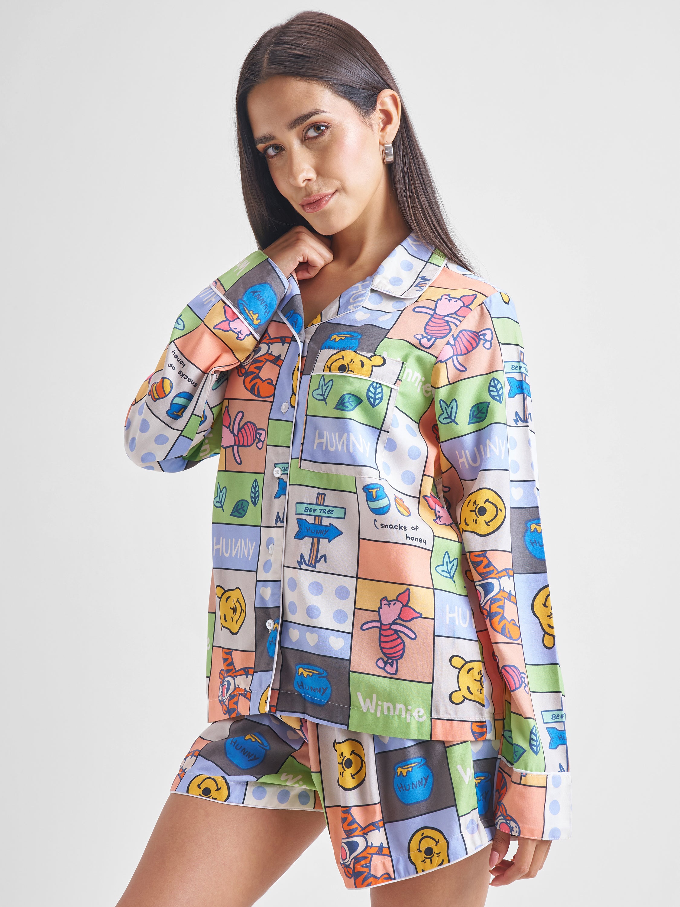 Disney By Tokyo Talkies Women Blue Winnie The Pooh Shirt With Shorts Co-Ords - Blue - Image 4