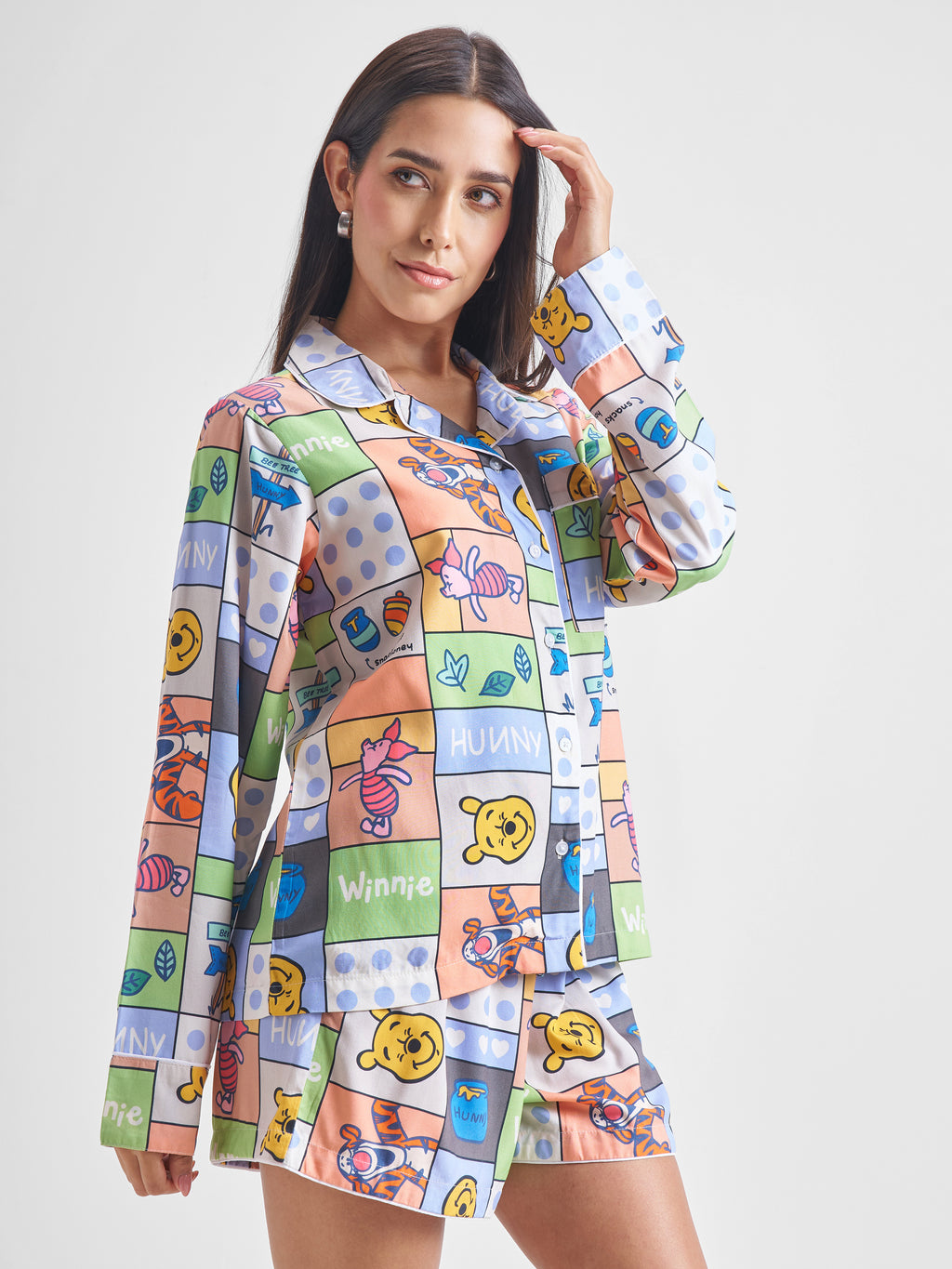 Disney By Tokyo Talkies Women Blue Winnie The Pooh Shirt With Shorts Co-Ords - Blue - Image 6