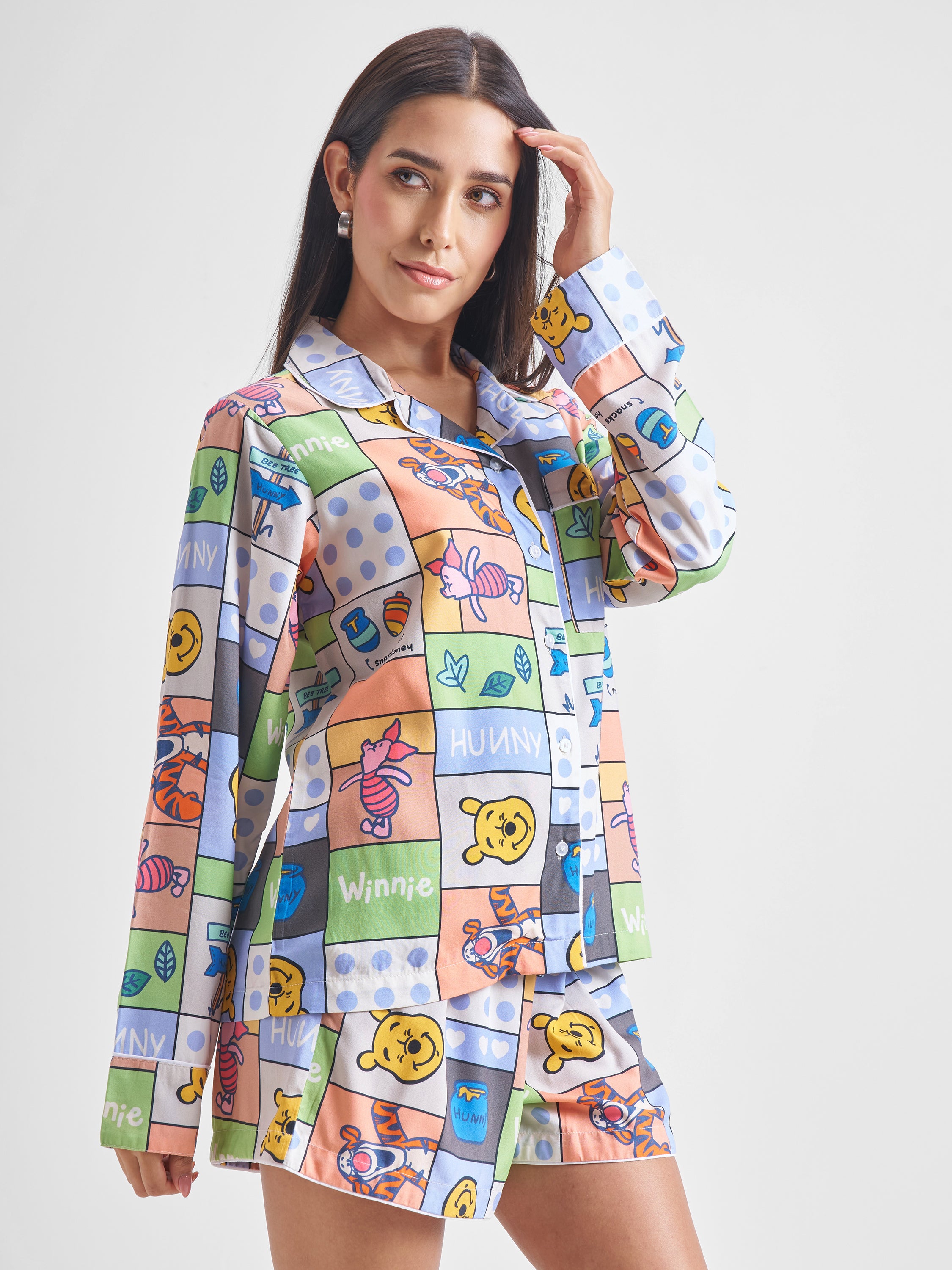 Disney By Tokyo Talkies Women Blue Winnie The Pooh Shirt With Shorts Co-Ords - Blue - Image 6