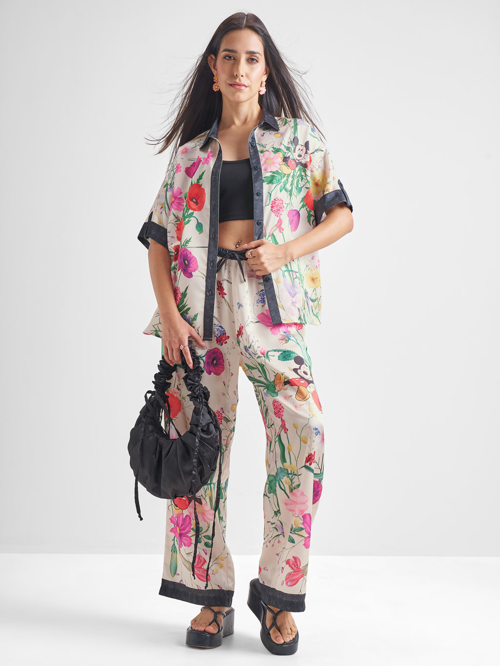 Disney By Tokyo Talkies Women White MIckey Mouse Shirt With Trouser Co-Ords - White - Image 1