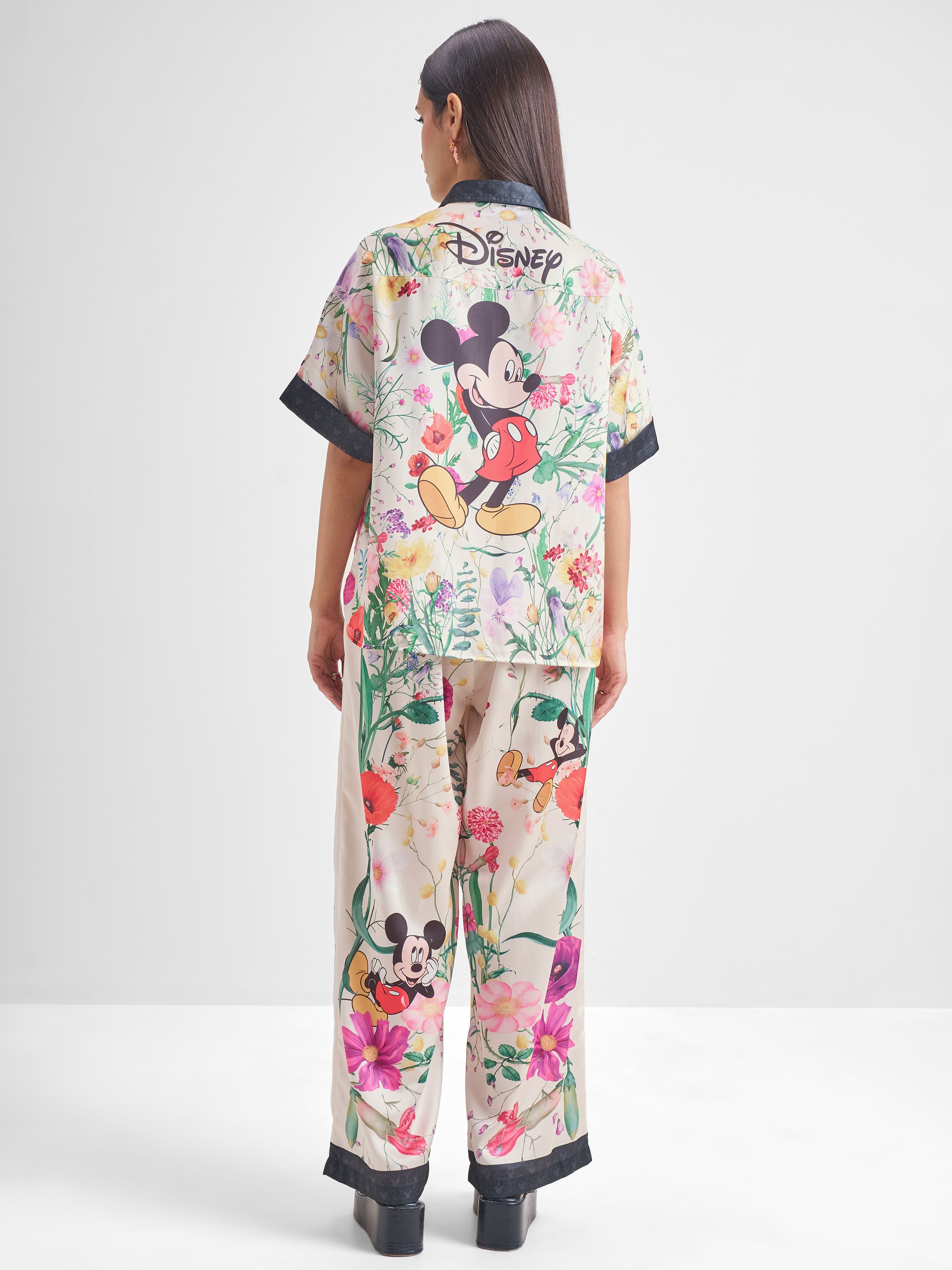 Disney By Tokyo Talkies Women White MIckey Mouse Shirt With Trouser Co-Ords - White - Image 3