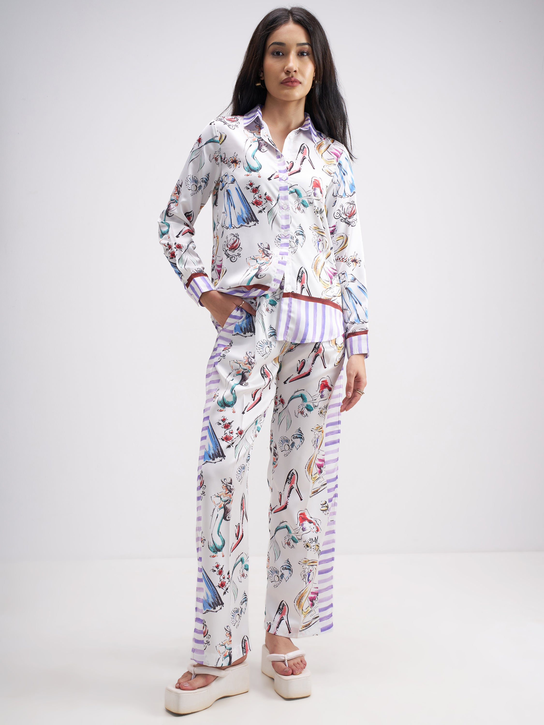 Disney By Tokyo Talkies Women Multi Disney Princess Shirt With Trouser Co-Ords - Multi - Image 1