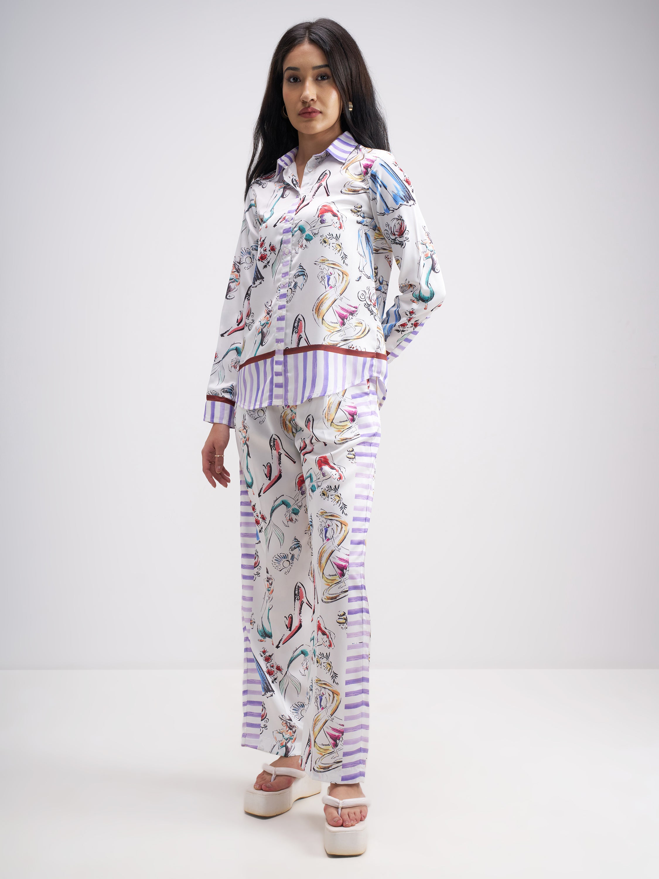 Disney By Tokyo Talkies Women Multi Disney Princess Shirt With Trouser Co-Ords - Multi - Image 2