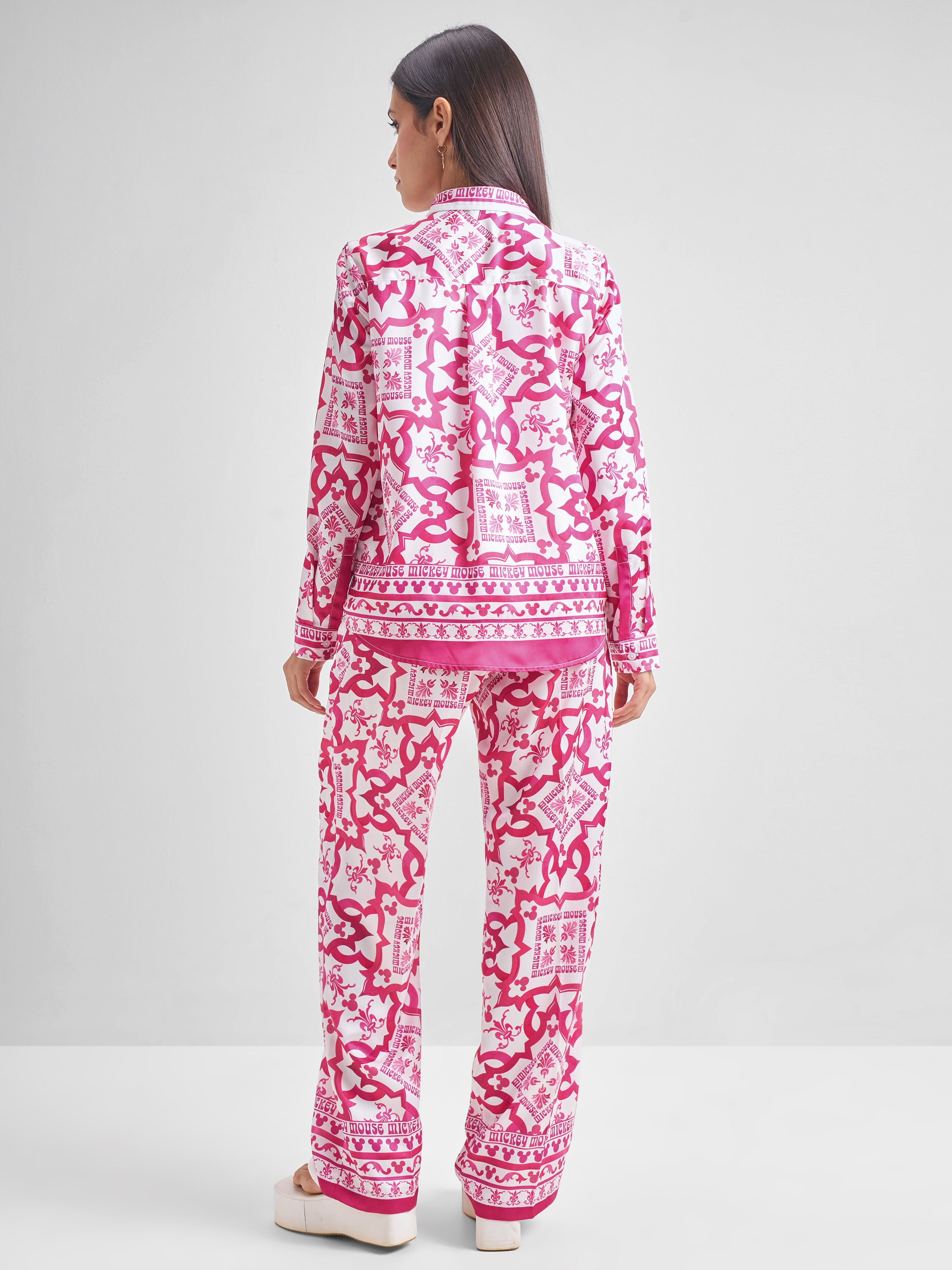 Disney By Tokyo Talkies Women Pink Mickey Mouse Shirt With Trouser Co-Ords - Pink - Image 3