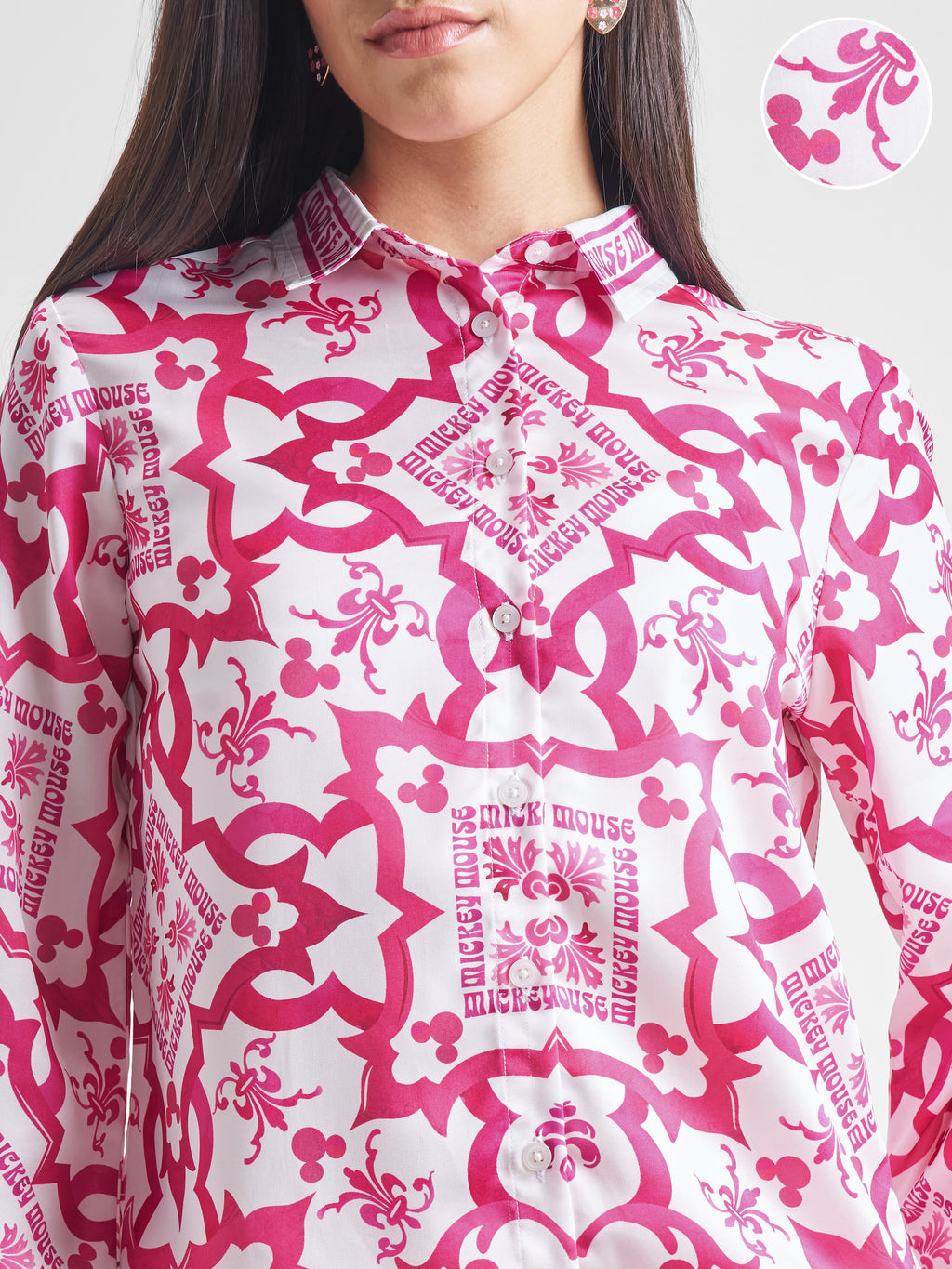 Disney By Tokyo Talkies Women Pink Mickey Mouse Shirt With Trouser Co-Ords - Pink - Image 5