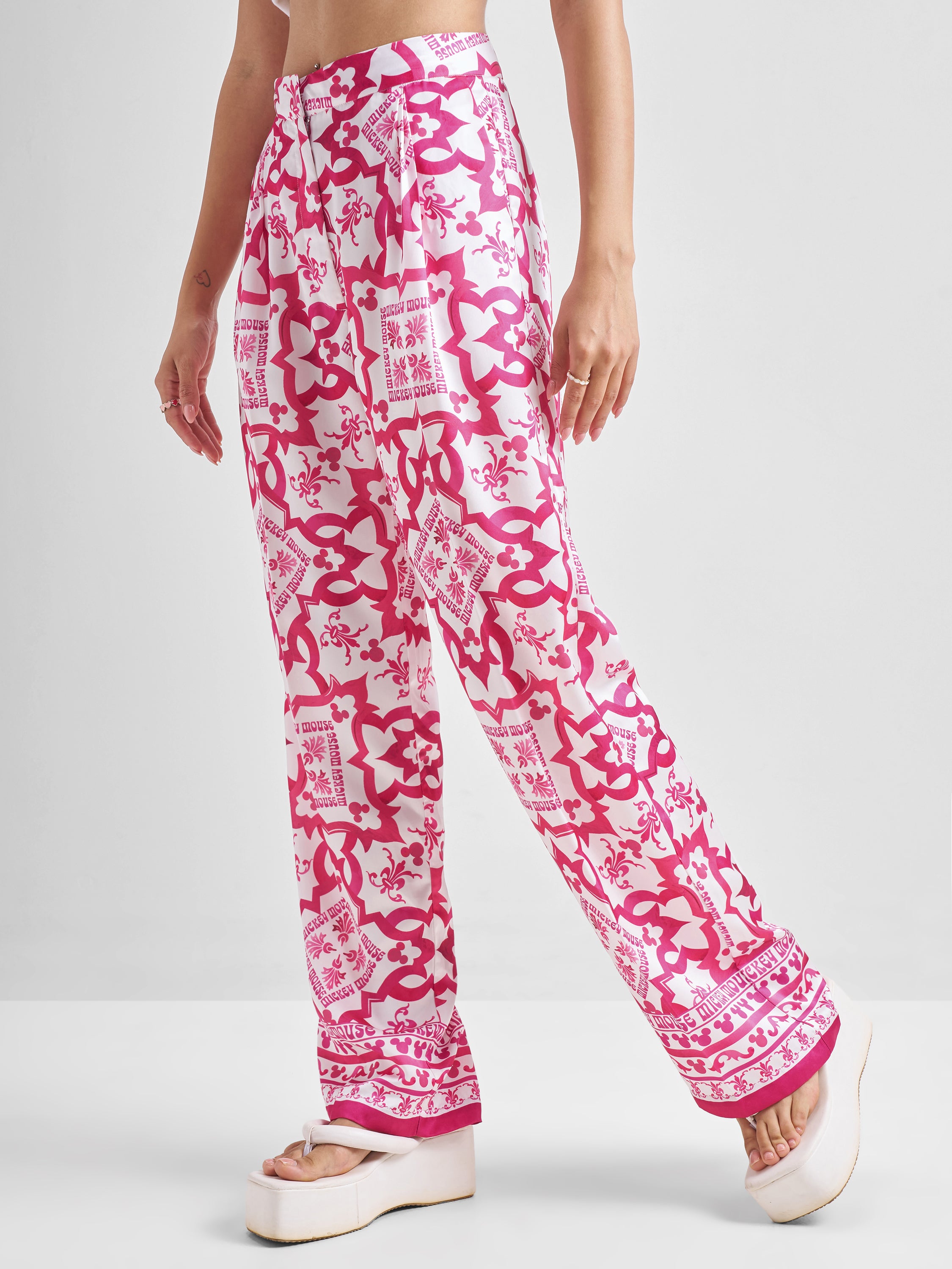 Disney By Tokyo Talkies Women Pink Mickey Mouse Shirt With Trouser Co-Ords - Pink - Image 6