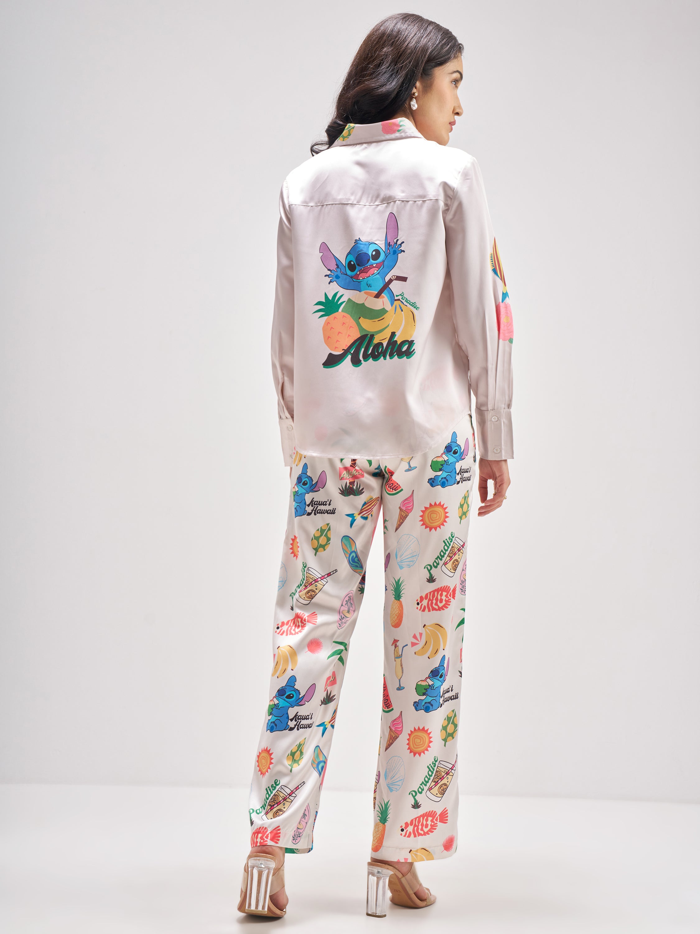 Disney By Tokyo Talkies Women Pink Stitch Shirt With Trouser Co-Ords - Pink - Image 3