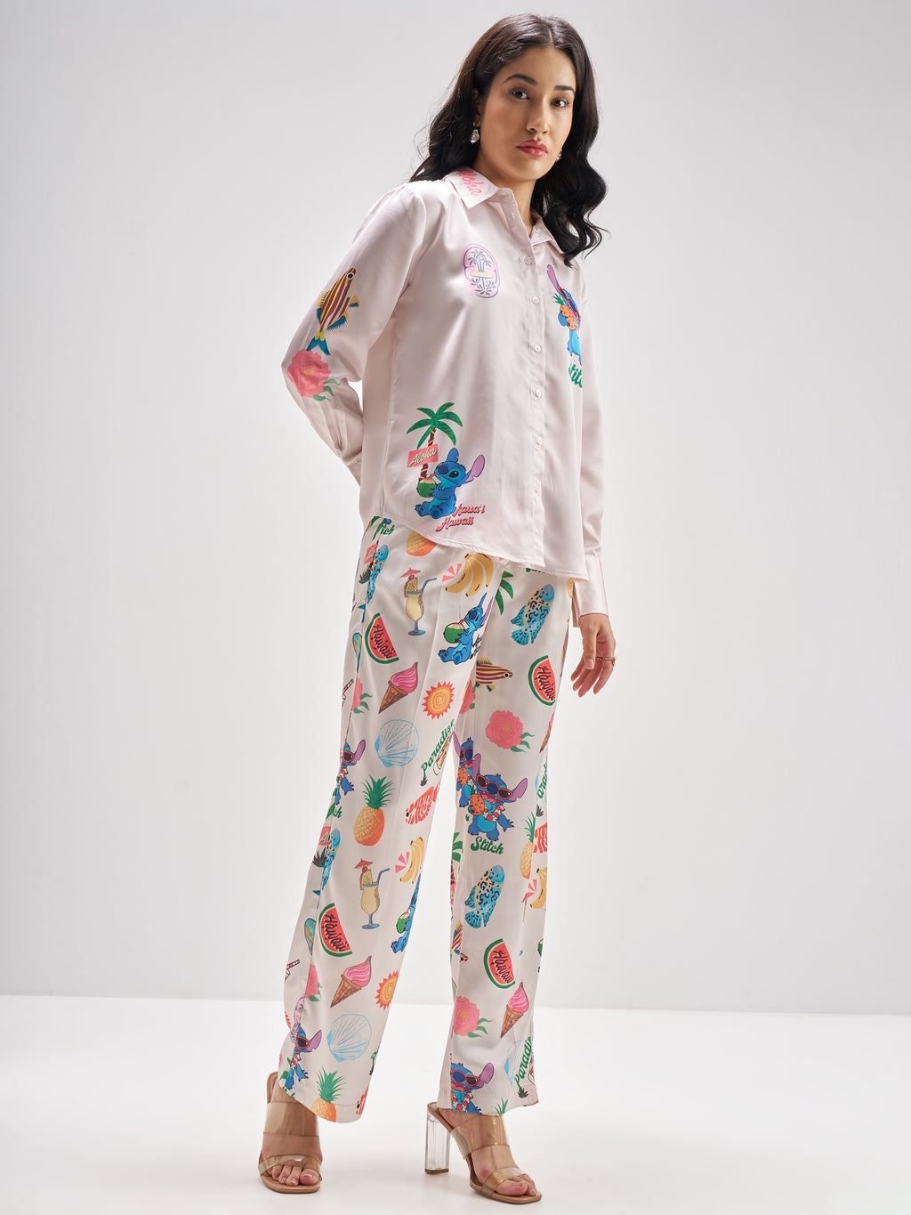 Disney By Tokyo Talkies Women Pink Stitch Shirt With Trouser Co-Ords - Pink - Image 4