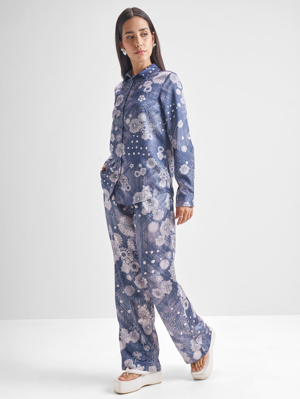 Disney By Tokyo Talkies Women Navy Blue Winnie The Pooh Shirt With Trouser Co-Ords - Navy Blue - Image 2