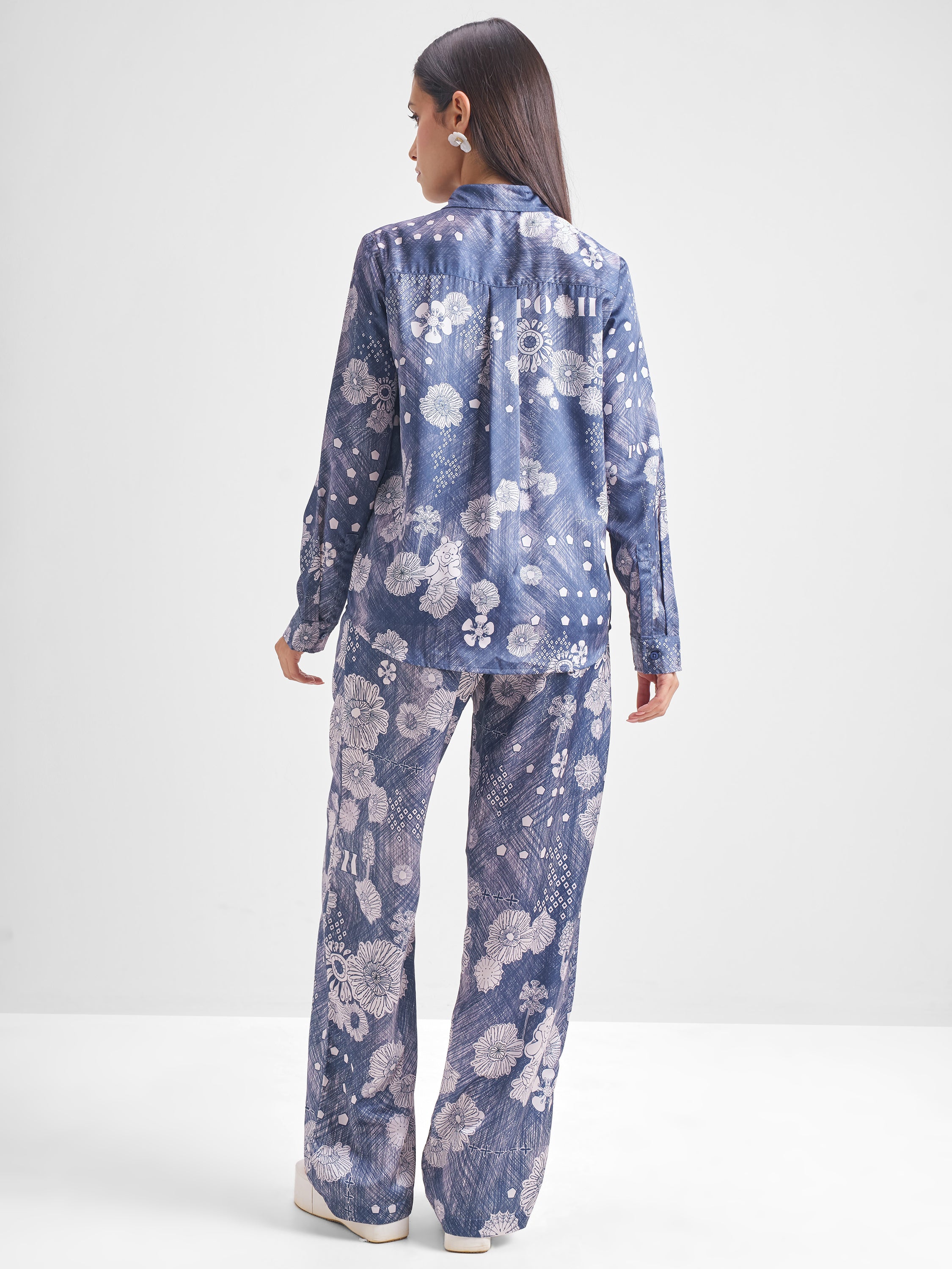 Disney By Tokyo Talkies Women Navy Blue Winnie The Pooh Shirt With Trouser Co-Ords - Navy Blue - Image 3