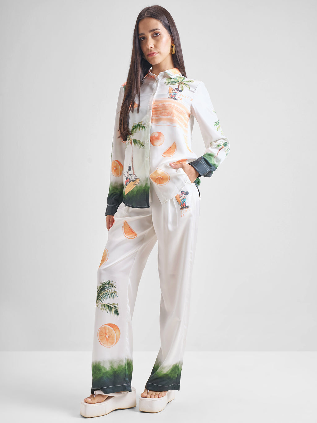Disney By Tokyo Talkies Women White Mickey Mouse Shirt With Trouser Co-Ords - White - Image 2