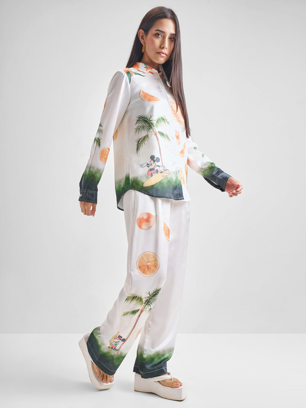 Disney By Tokyo Talkies Women White Mickey Mouse Shirt With Trouser Co-Ords - White - Image 4
