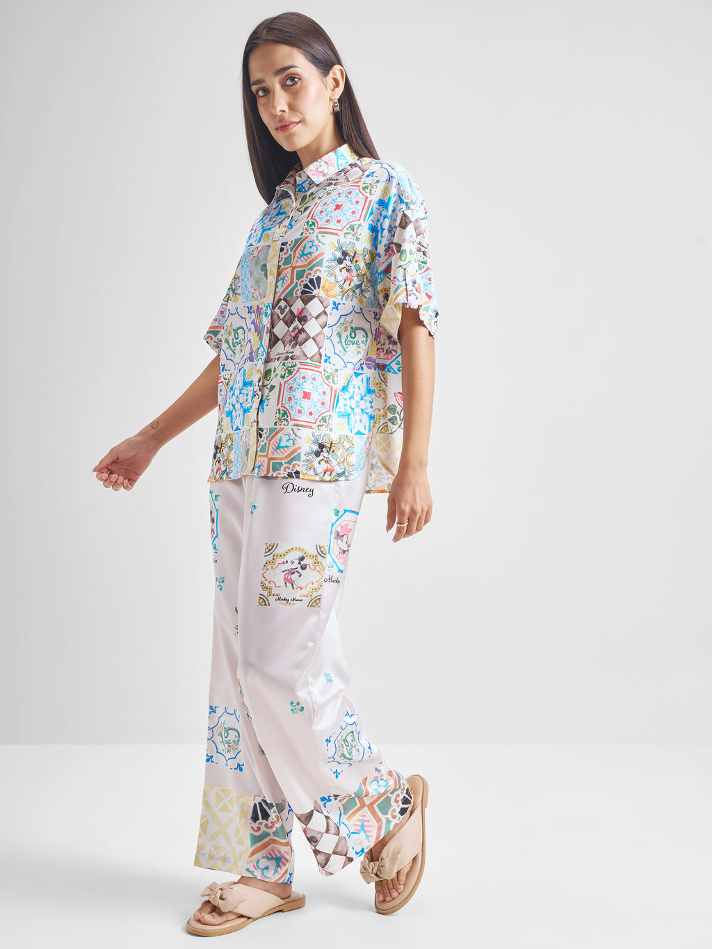 Disney By Tokyo Talkies Women Off White Mickey Mouse Shirt With Trouser Co-Ords - Off White - Image 2