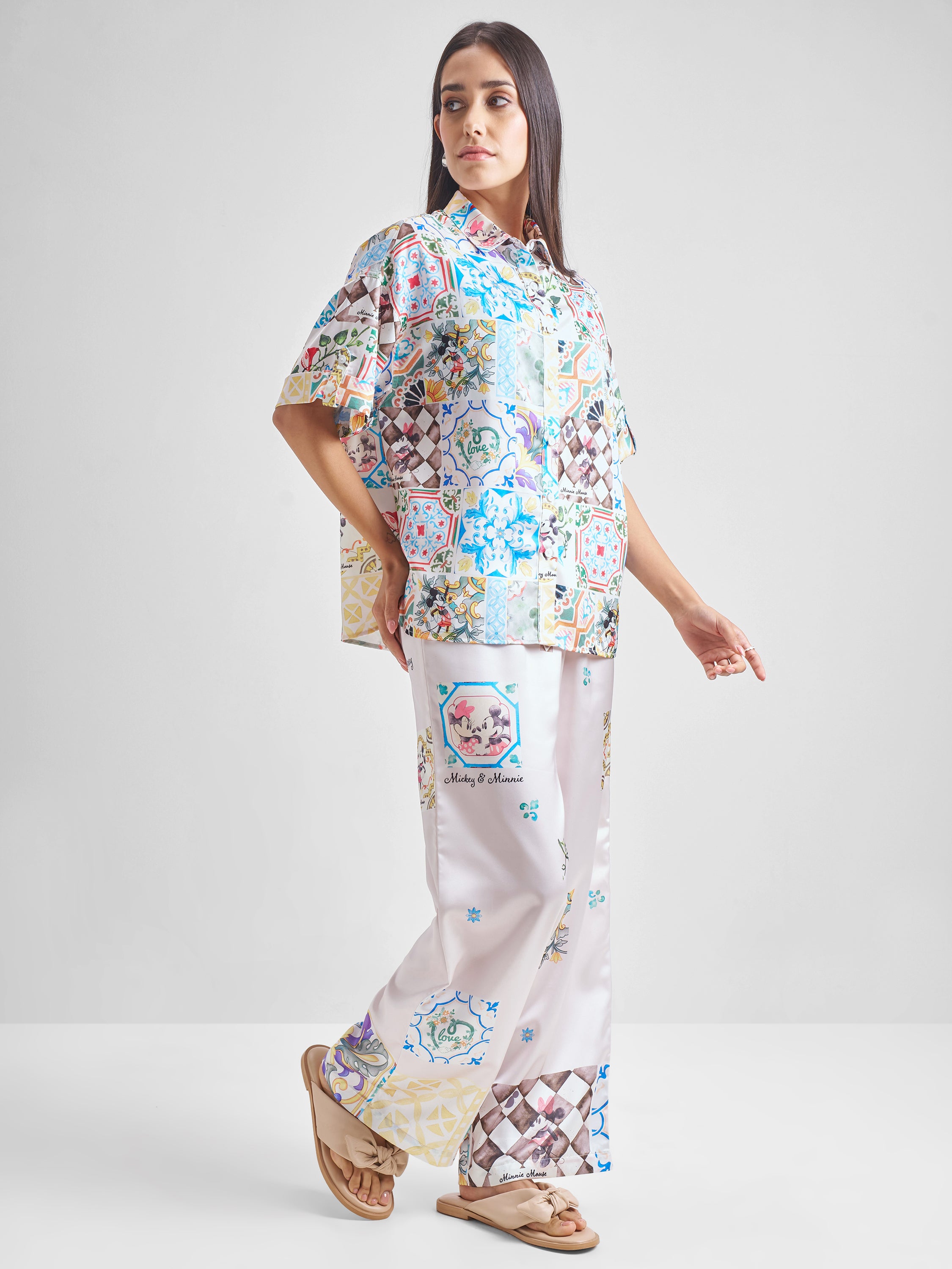Disney By Tokyo Talkies Women Off White Mickey Mouse Shirt With Trouser Co-Ords - Off White - Image 4
