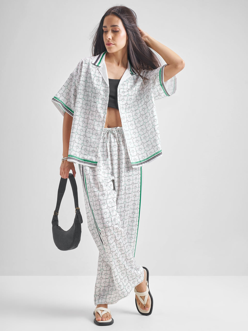 Disney By Tokyo Talkies Women White Mickey Mouse Shirt With Trouser Co-Ords - White - Image 1