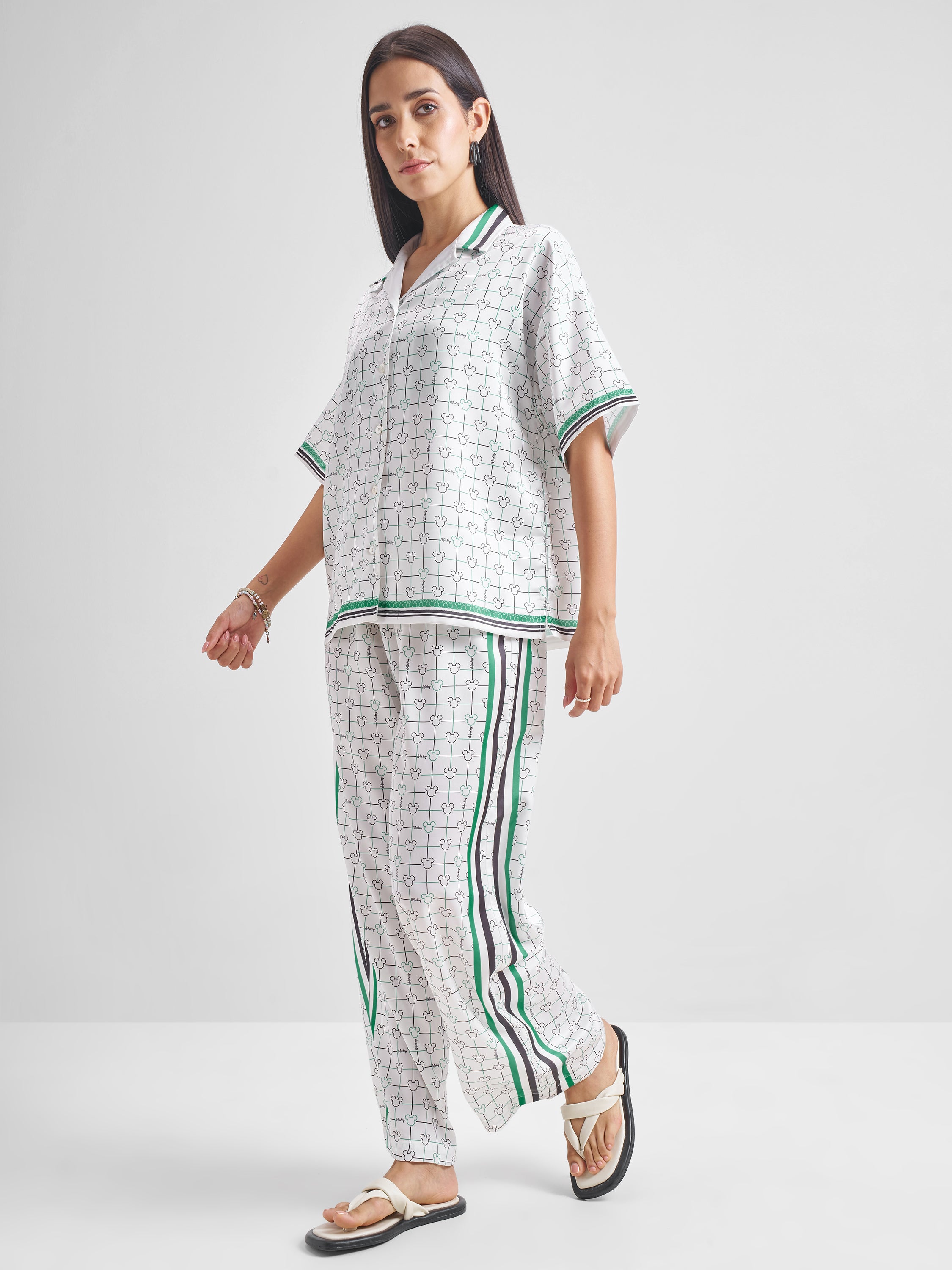 Disney By Tokyo Talkies Women White Mickey Mouse Shirt With Trouser Co-Ords - White - Image 2