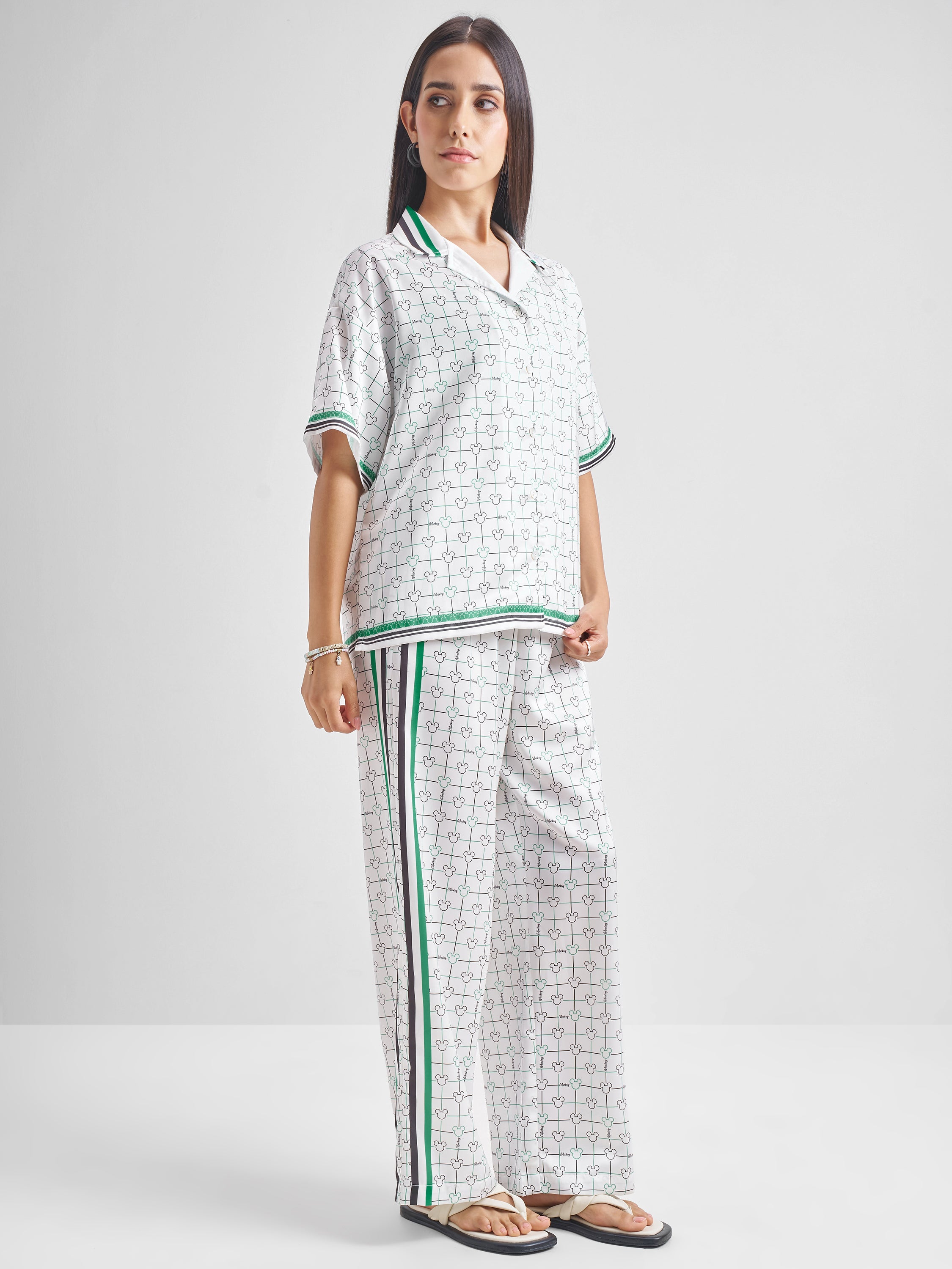 Disney By Tokyo Talkies Women White Mickey Mouse Shirt With Trouser Co-Ords - White - Image 4