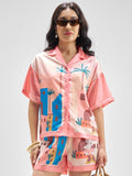 Disney By Tokyo Talkies Women Pink Mickey Mouse Shirt With Shorts Co-Ords - Pink - Image 1