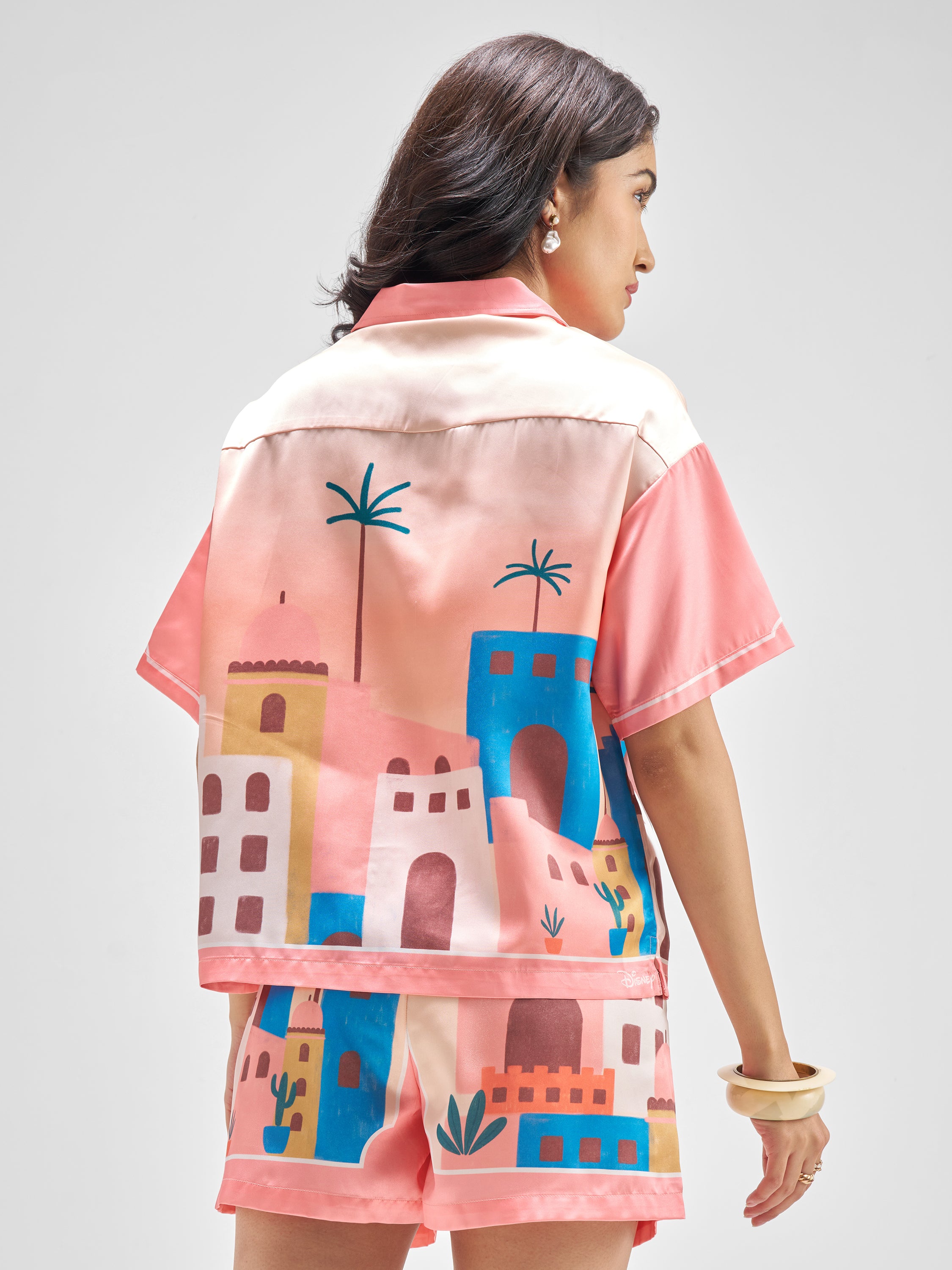 Disney By Tokyo Talkies Women Pink Mickey Mouse Shirt With Shorts Co-Ords - Pink - Image 3