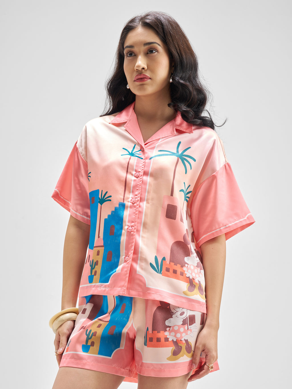 Disney By Tokyo Talkies Women Pink Mickey Mouse Shirt With Shorts Co-Ords - Pink - Image 4