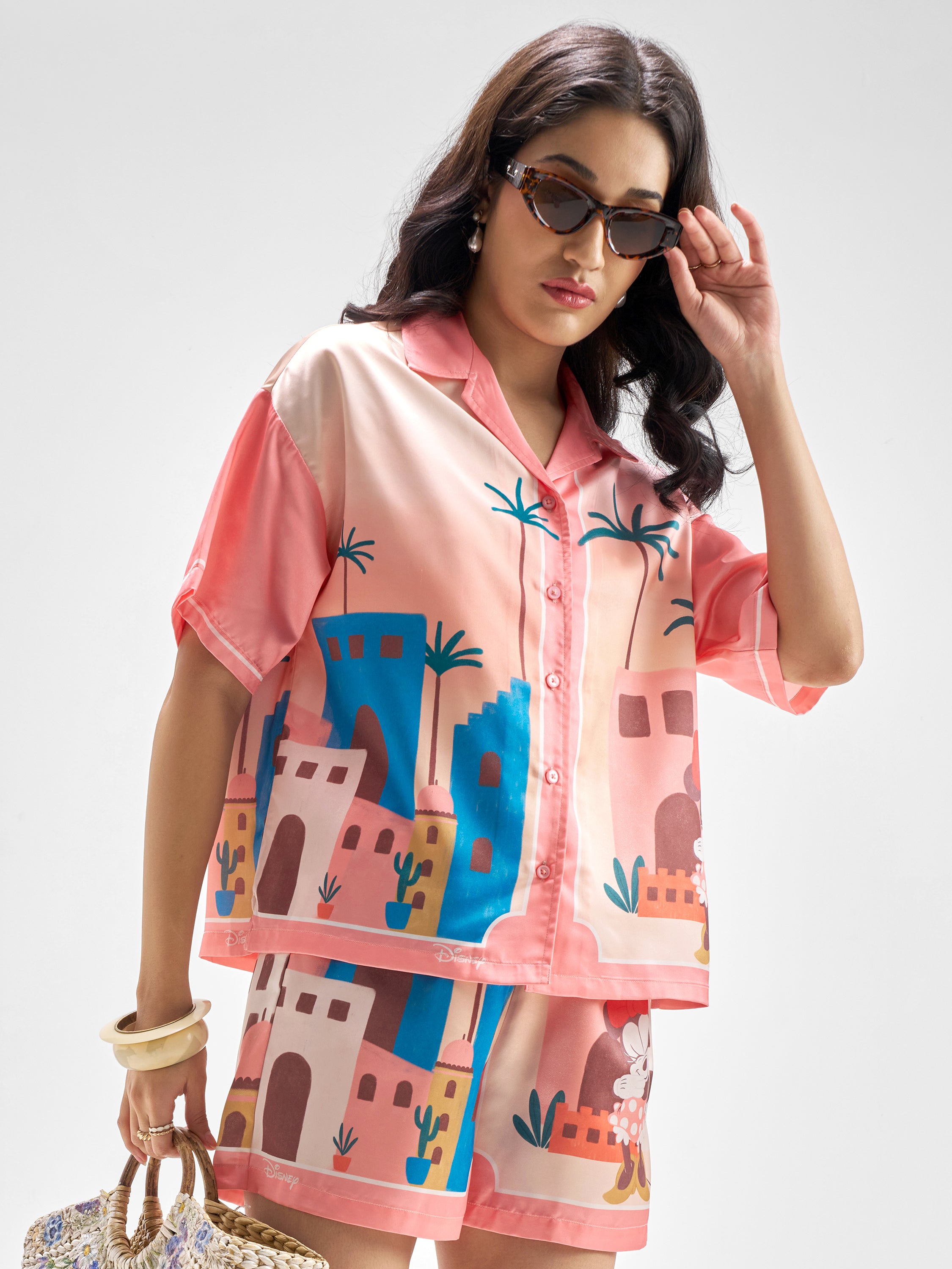 Disney By Tokyo Talkies Women Pink Mickey Mouse Shirt With Shorts Co-Ords - Pink - Image 6