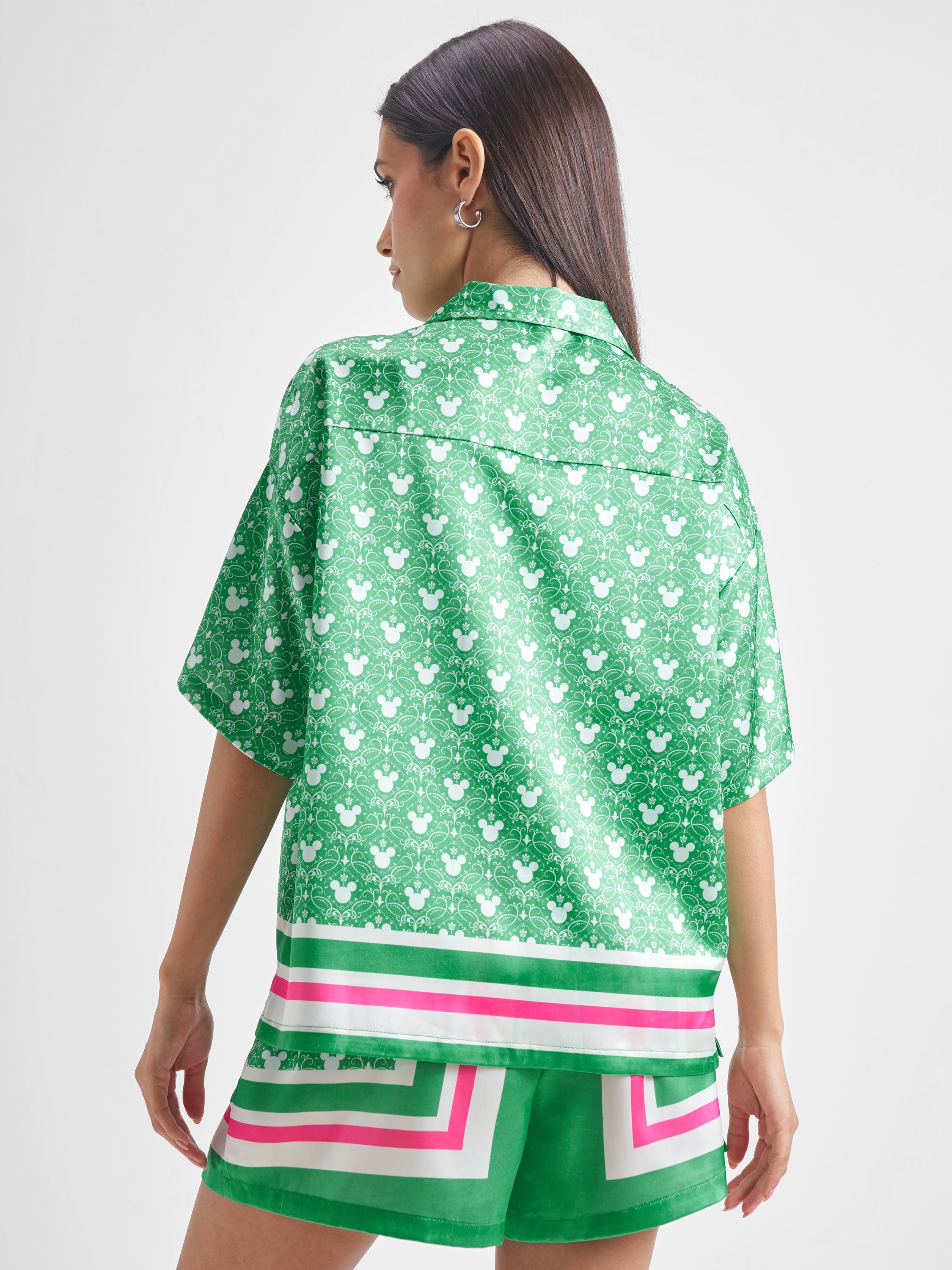 Disney By Tokyo Talkies Women Green Mickey Mouse Shirt With Shorts Co-Ords - Green - Image 3