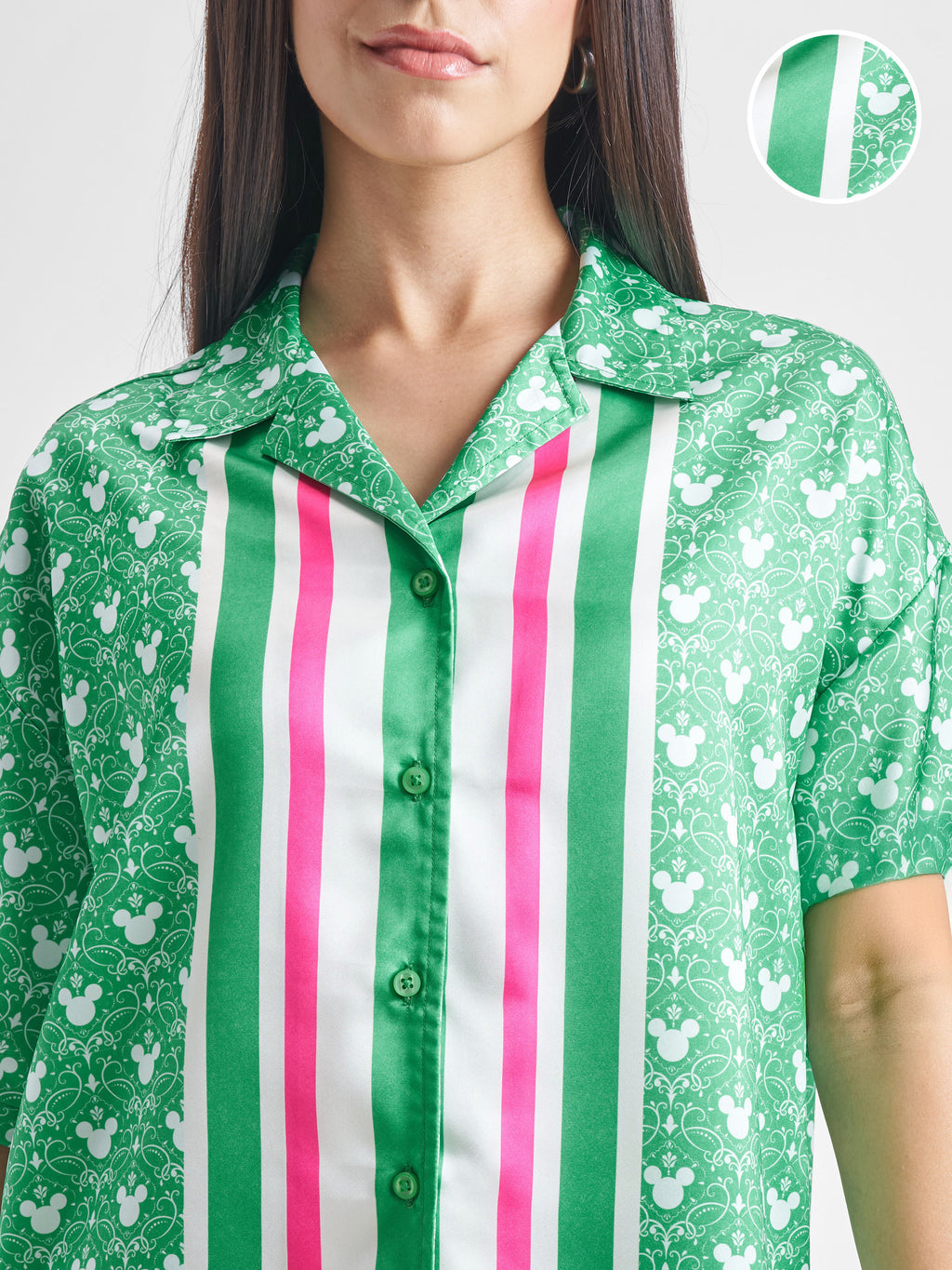Disney By Tokyo Talkies Women Green Mickey Mouse Shirt With Shorts Co-Ords - Green - Image 5