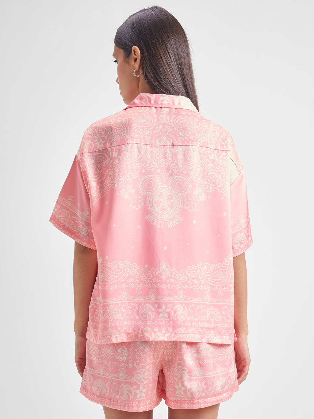 Disney By Tokyo Talkies Women Pink Mickey Mouse Shirt With Shorts Co-Ords - Pink - Image 3