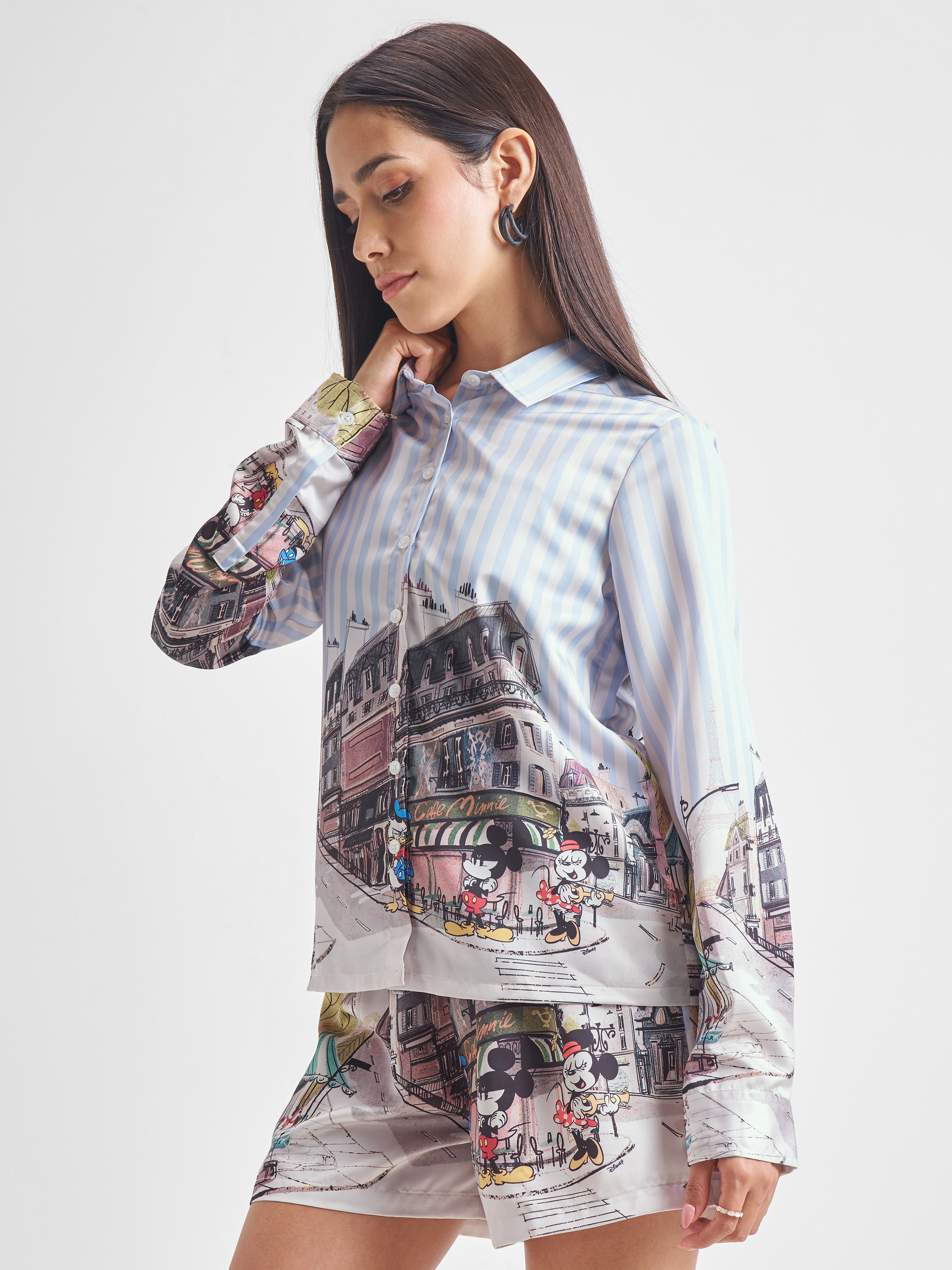 Disney By Tokyo Talkies Women Blue Mickey Mouse Shirt With Short - Blue - Image 4