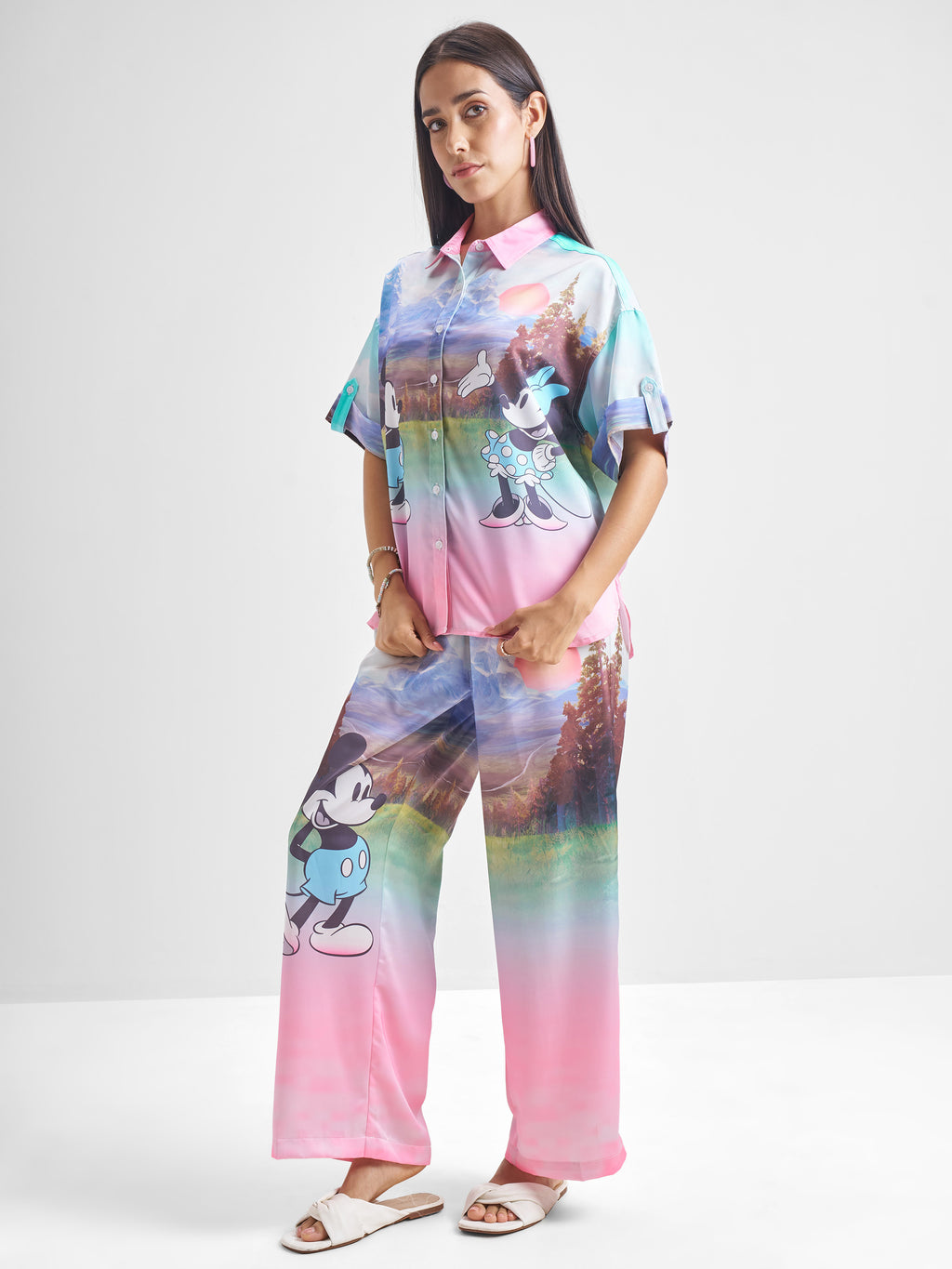 Disney By Tokyo Talkies Women Pink Mickey Mouse Shirt With Trouser - Pink - Image 2