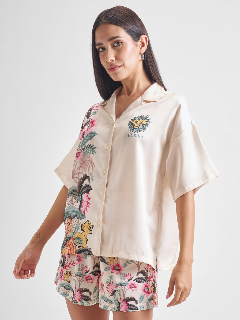 Disney By Tokyo Talkies Women Off White Lion King Shirt With Shorts Co-Ords - Off White - Image 4