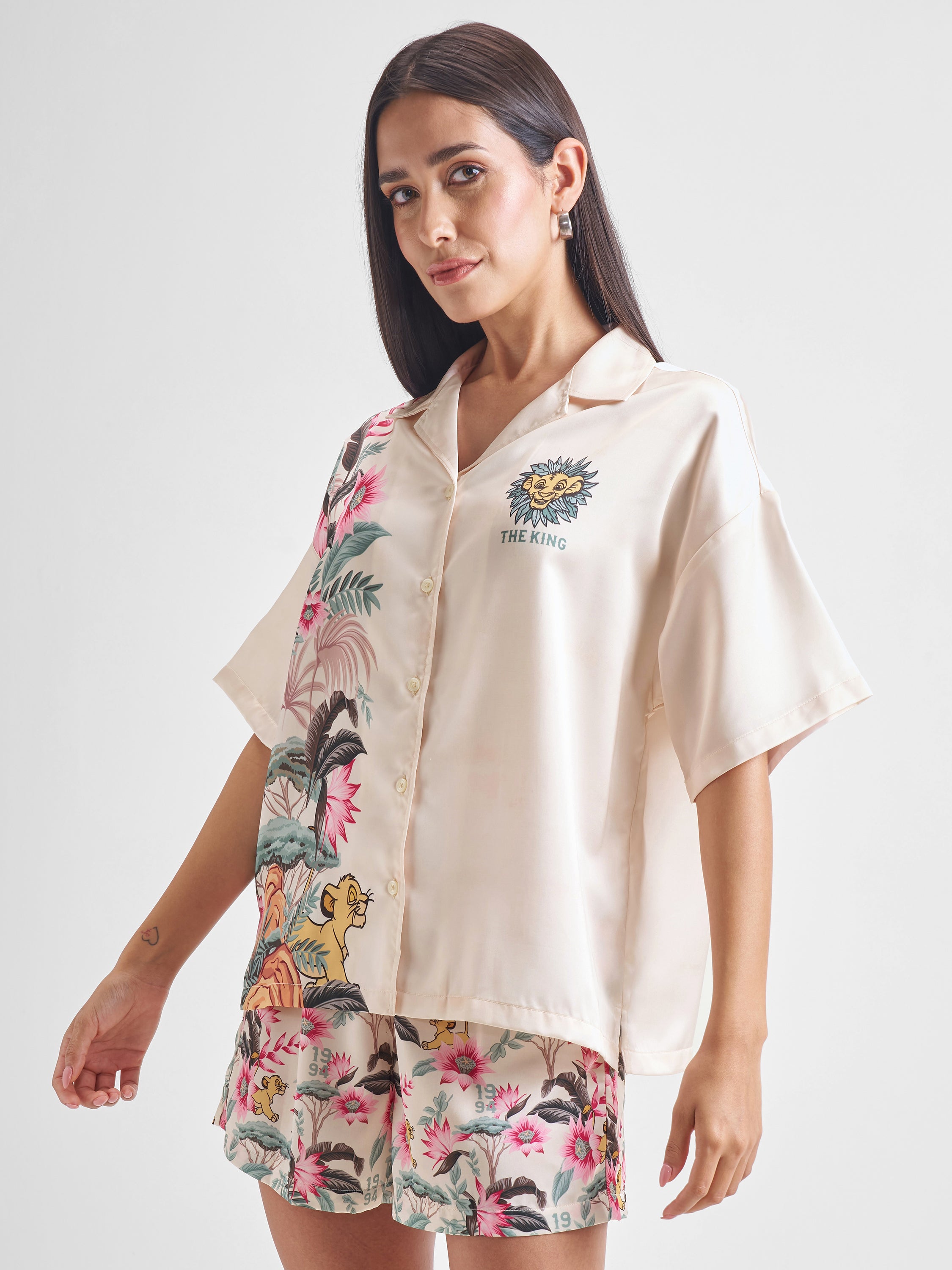 Disney By Tokyo Talkies Women Off White Lion King Shirt With Shorts Co-Ords - Off White - Image 4